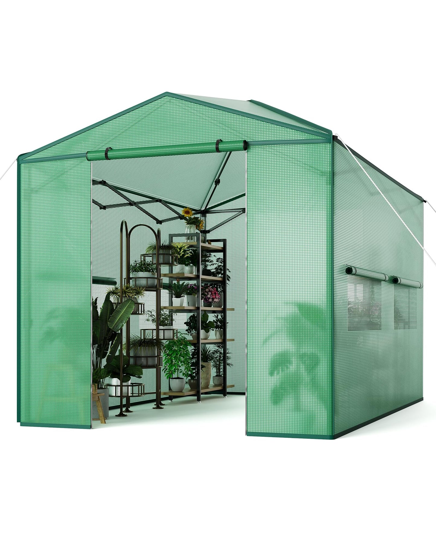12x8 FT Pops Up Greenhouse, Portable Walk-in Green Houses Kit with Durable PE Cover & Roll-Up Zipper Door - Outdoor Garden Greenhouse for Plants Cold & Frost Protection, Easy Assembly