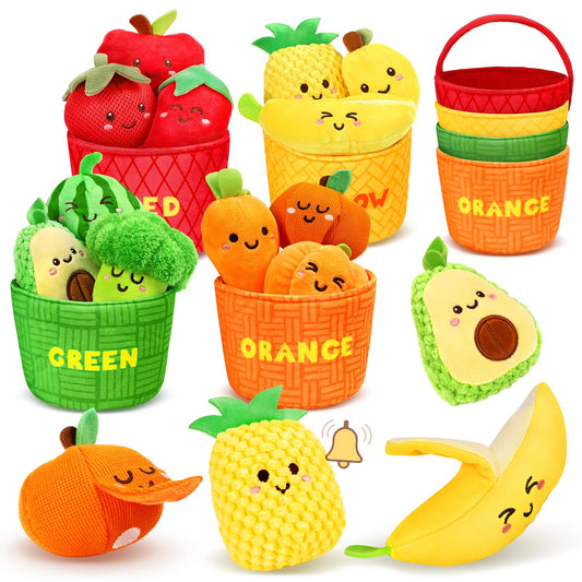TOHIBEE Baby Sensory Toys -16 PCS Fruit Vegetable Color Sorting Play Food with Rattle,Crinkle,Baby Toys 6-12 Months Montessori Toys for 1 Year Old Boy Girl, Baby Stocking Stuffers