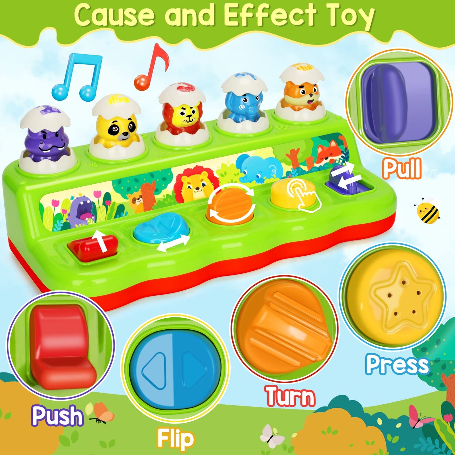 YEEBAY Pop Up Animals Toy with Music & Sound, Early Developmental Toy for 12-18 Months Baby, Infants & Toddlers,1 Year Old Girls & Boys