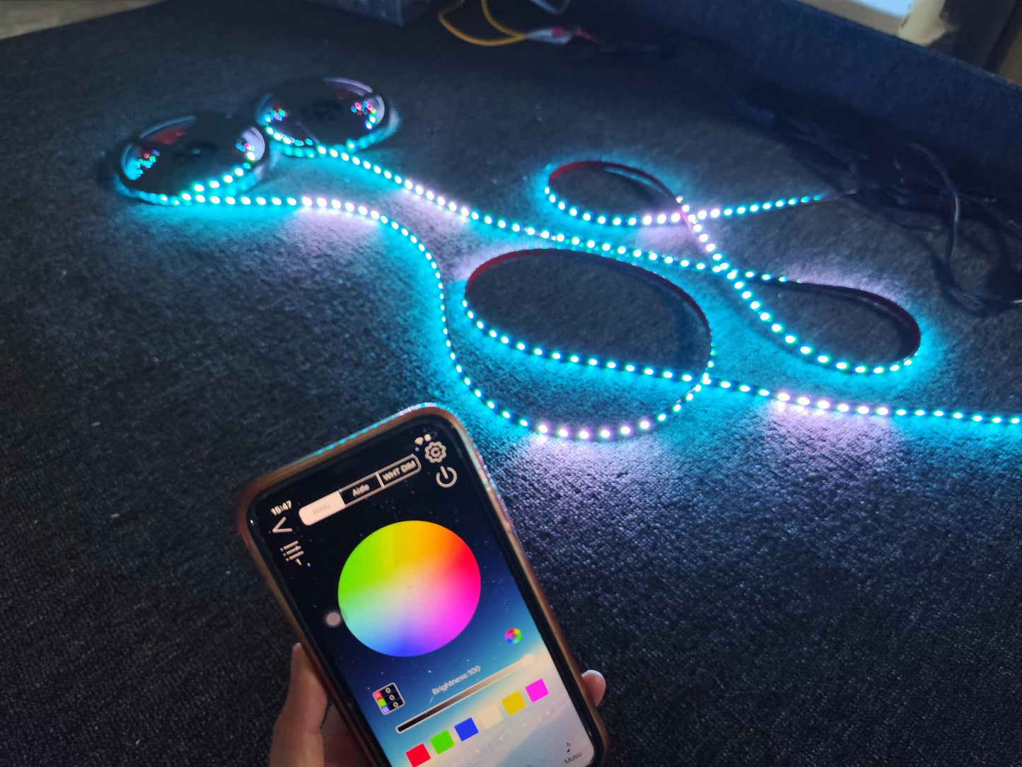 Tinted Black Out PCB Smoke LEDs 16PCS 6.5FT Single Row RGB Dream Color Chasing Flow Series Light Strips for Polaris Slingshot Off-Road Motorcycle Bike Golf Cart APP + Remote
