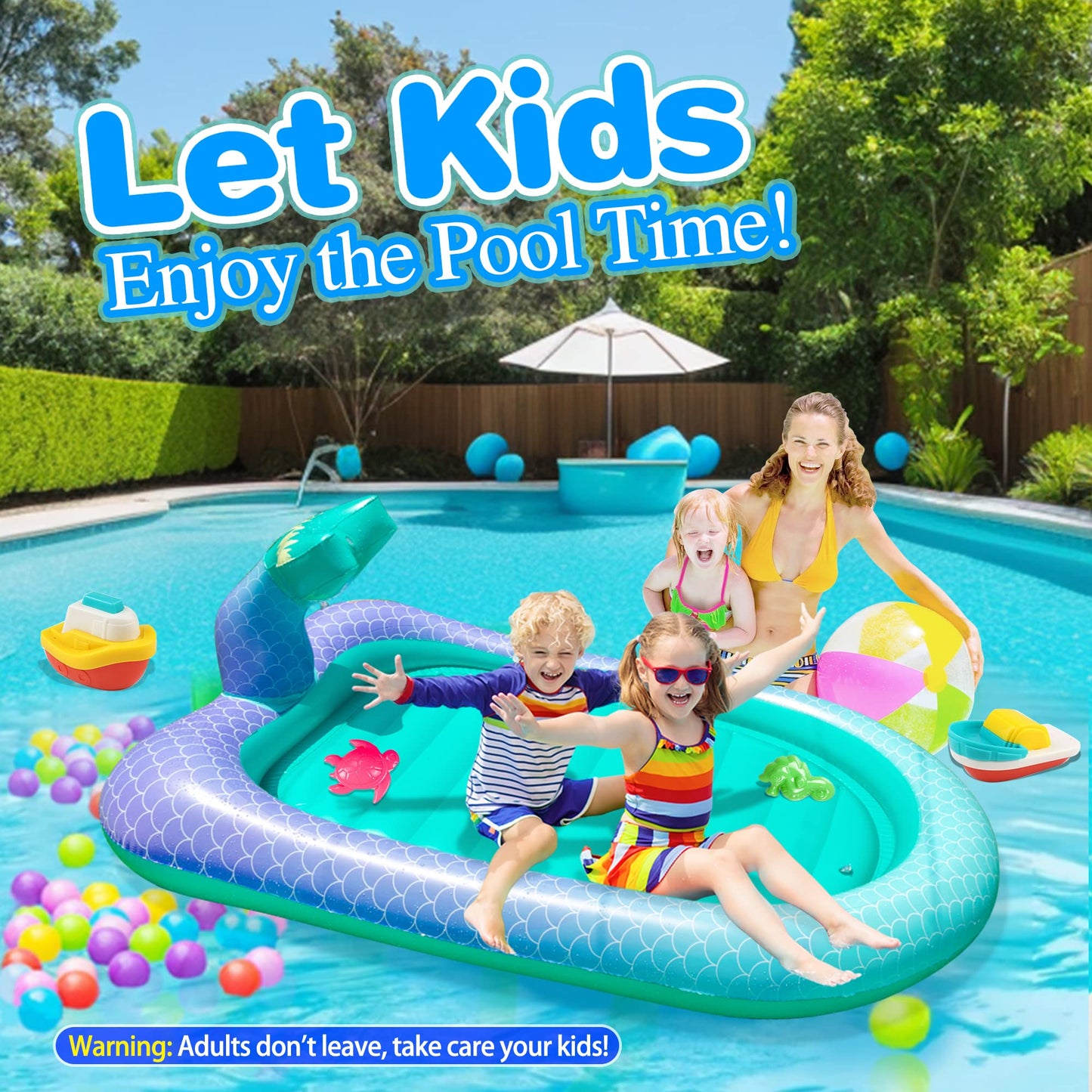 75" Sprinkler & Splash Pad for Kids, Large Outdoor Mermaid Sprinklers Play Mat Summer Water Play Toys Inflatable Sprinkler Pad, Fun Play Pool for Toddlers Babies Over 3 Years Boys Girls