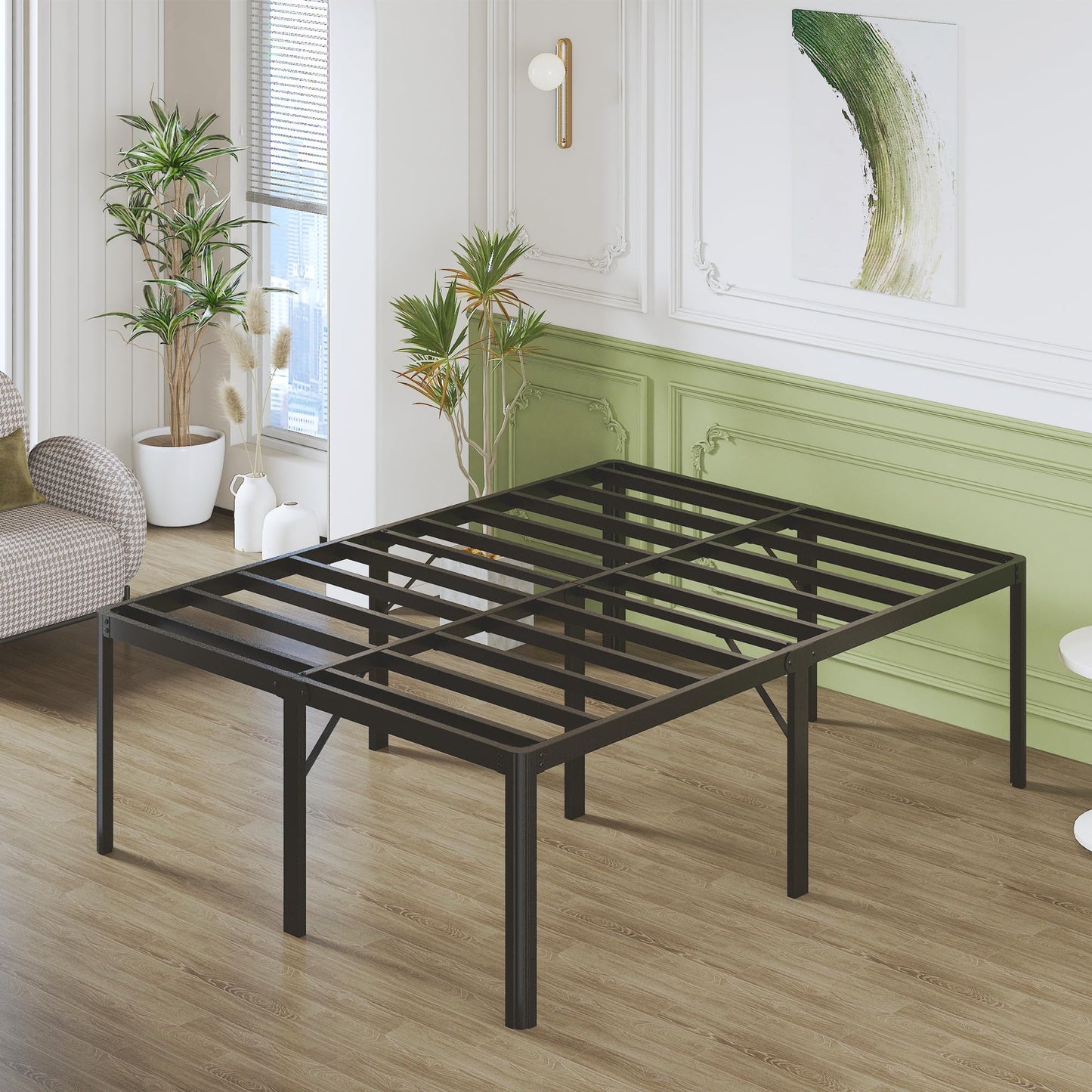 Lutown-Teen 25 Inch High Queen Bed Frame with Rounded Corner Legs, Heavy Duty Metal Queen Platform Bed Frame with Steel Slats Support, No Box Spring Needed, Noise Free, Easy Assembly