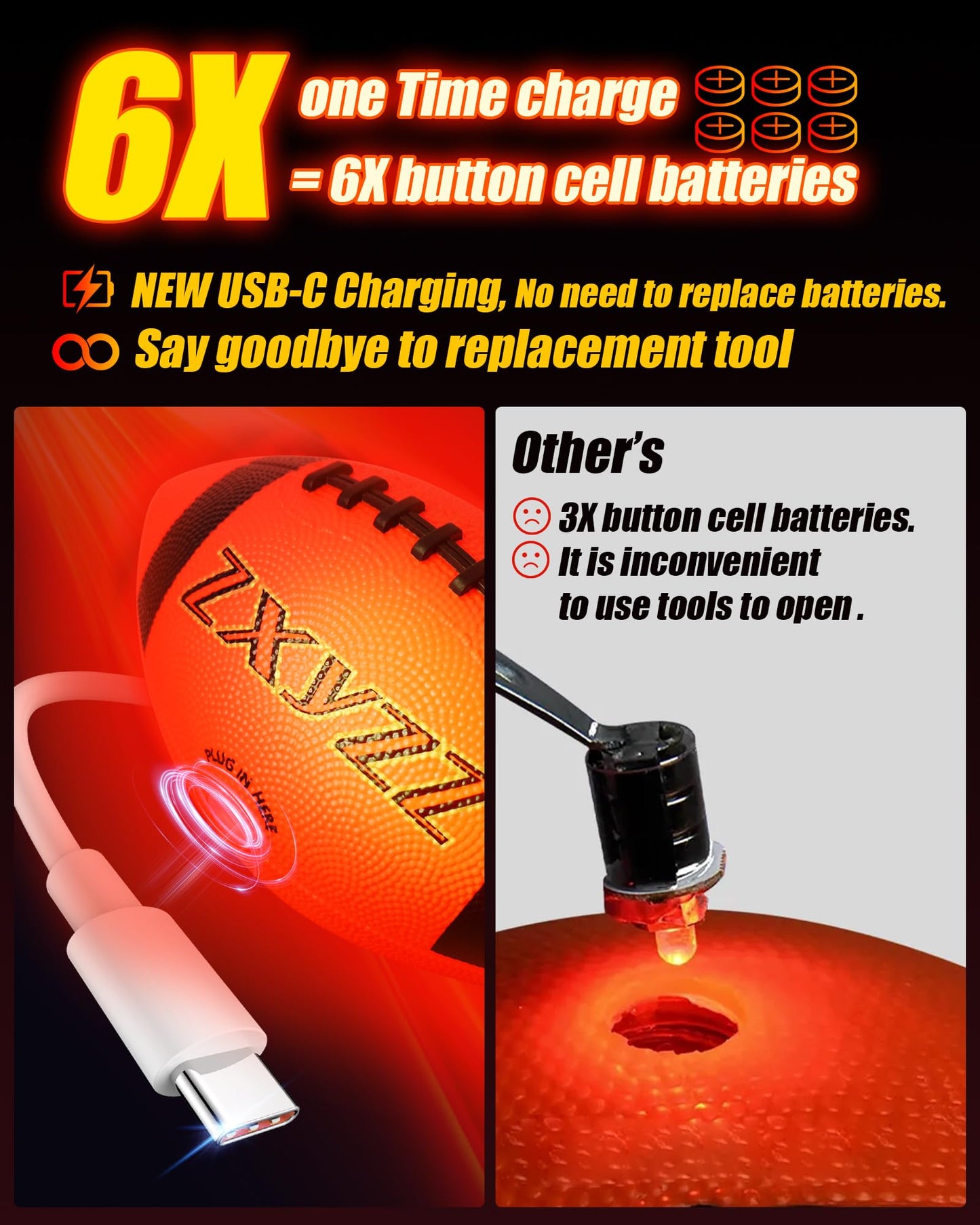 Zxyzz Rechargeable Glow in The Dark Football Birthday Gifts for 6 7 8 9 10 11 12 13 14 15 Year Old Boys, NO 6 Light Up Football Perfect for Teen Outdoor Sports Ideas, Kids Boys Toy Stuff Ages 6-15
