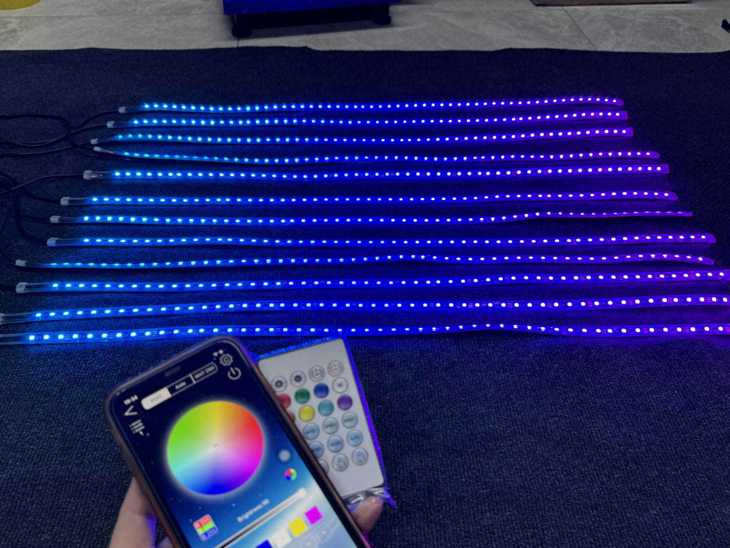 FIJVKNXY 12PCS 4FT IP68 Single Row RGB Dream Chasing Flowing Addressable LED Light Strips - APP/Remote, for Polaris Slingshot/Golf Cart/Ryker/Spyder/Bike/Cycle, Polaris Slingshot Lights