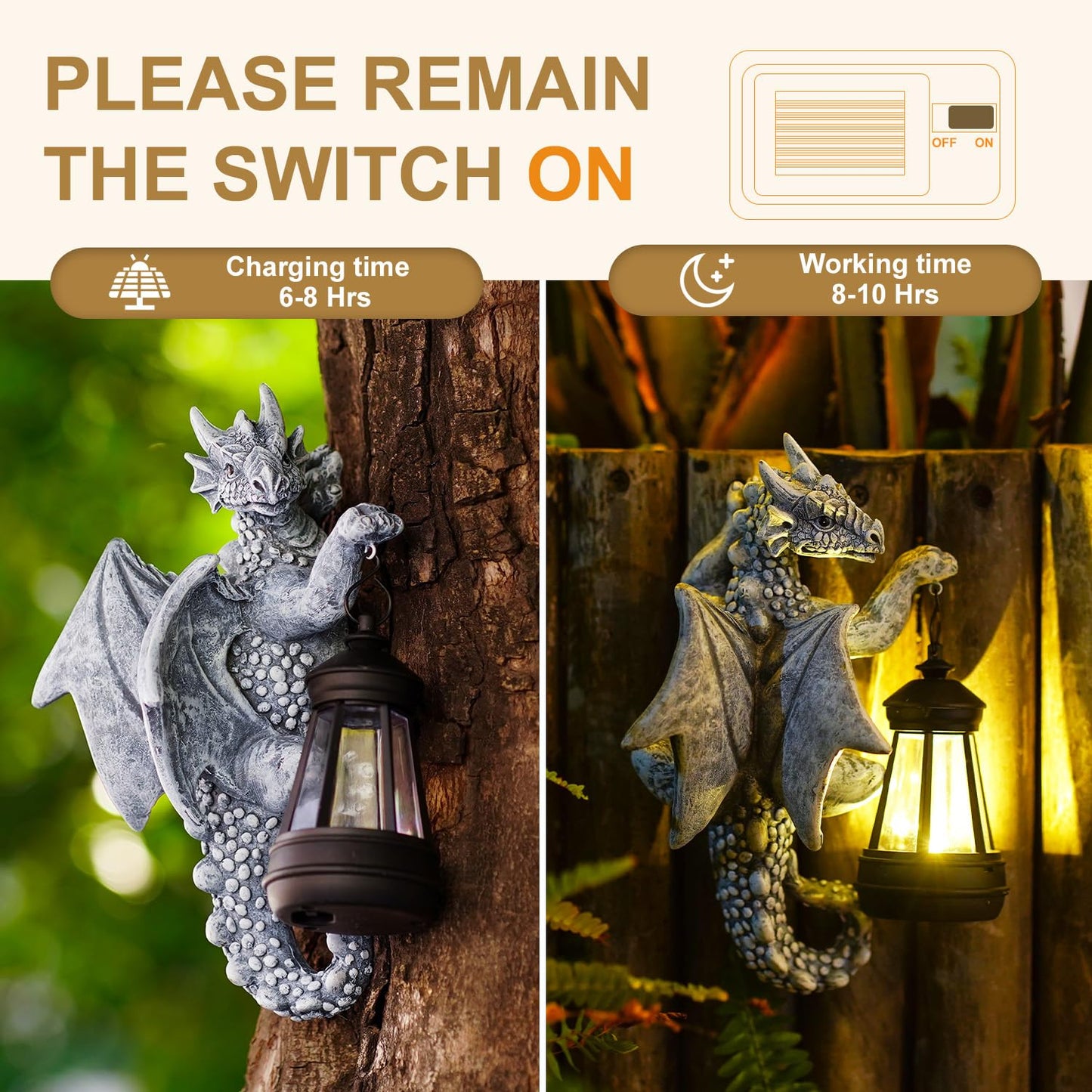 Dragon Tree Hugger Solar Garden Decor - 9.3 Inch Garden Statues Lawn Ornaments for Outside Balcony Yard Whimsical Art Outdoor,Medieval Fantasy Halloween Decor