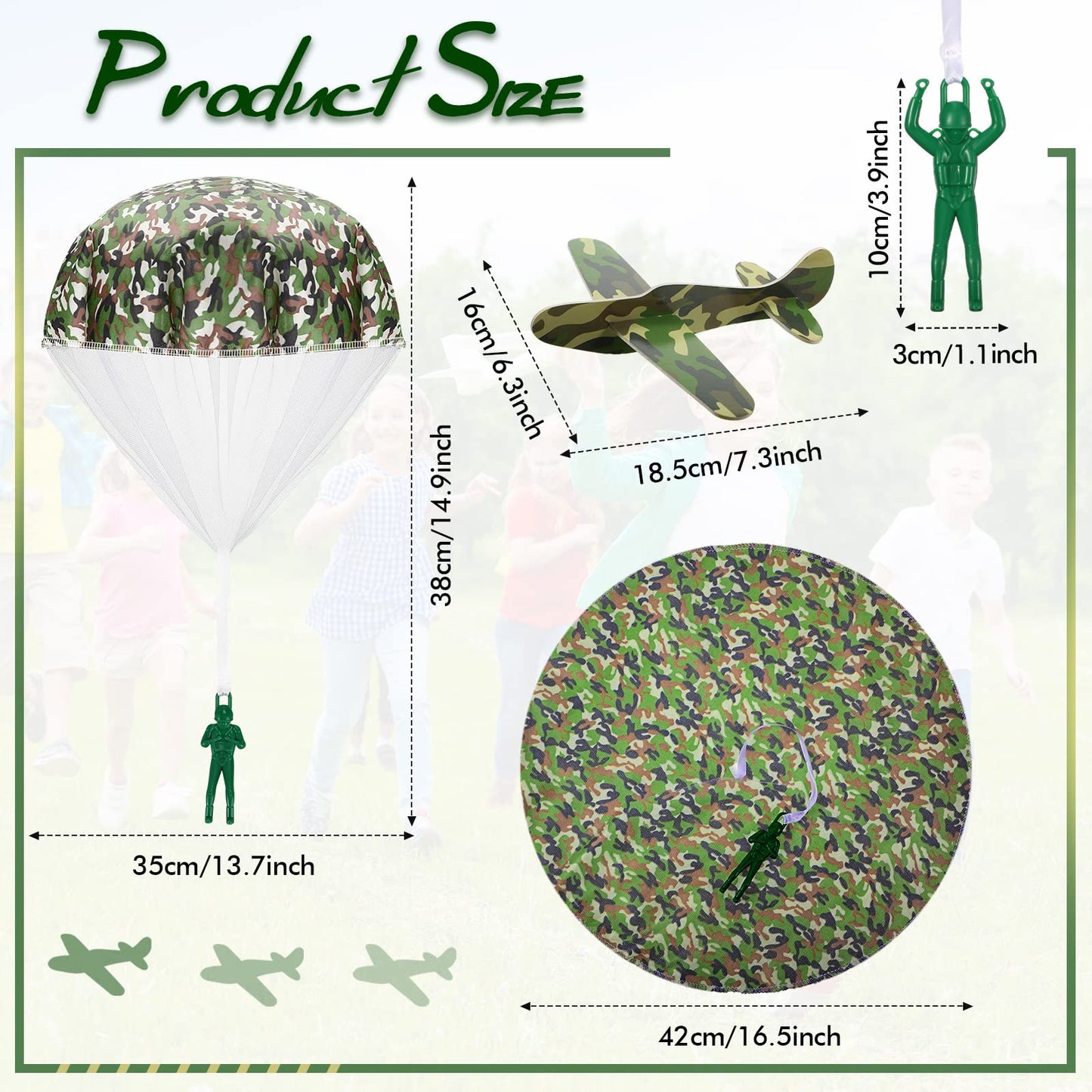 Jerify 12 Pcs Parachute Toys and Camouflage Foam Airplanes Set, Parachute Army Men Toys for Kids Army Hand Throwing and Foam Glider for Boys Gifts Outdoor Party Favors (Camouflage)