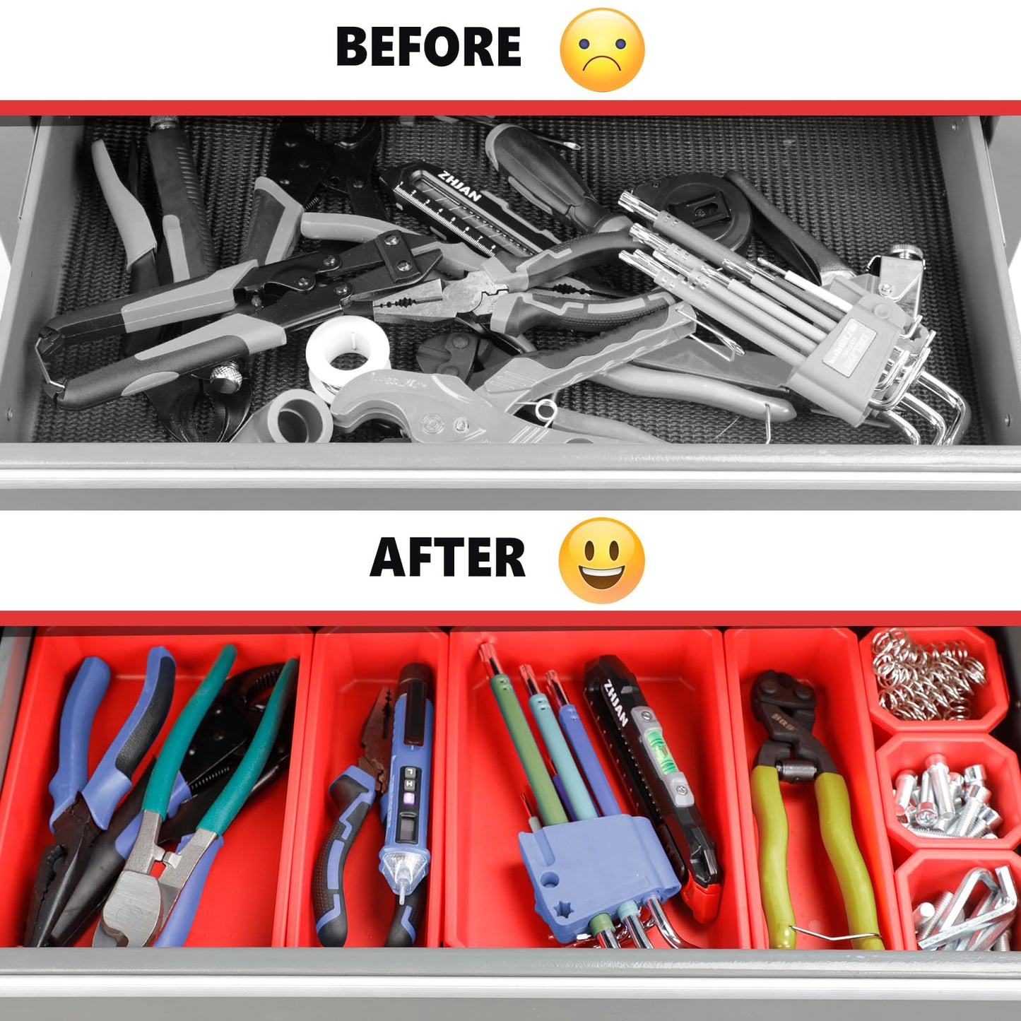 Tool Chest 8-Drawer | 42'' Large Rolling Tool Chest with Wheels | Detachable Top Metal Tool Box | Garage Storage Cabinet for Repair Room,Warehouse | Rolling Tool Box with Hooks,Liners,Tray Divider