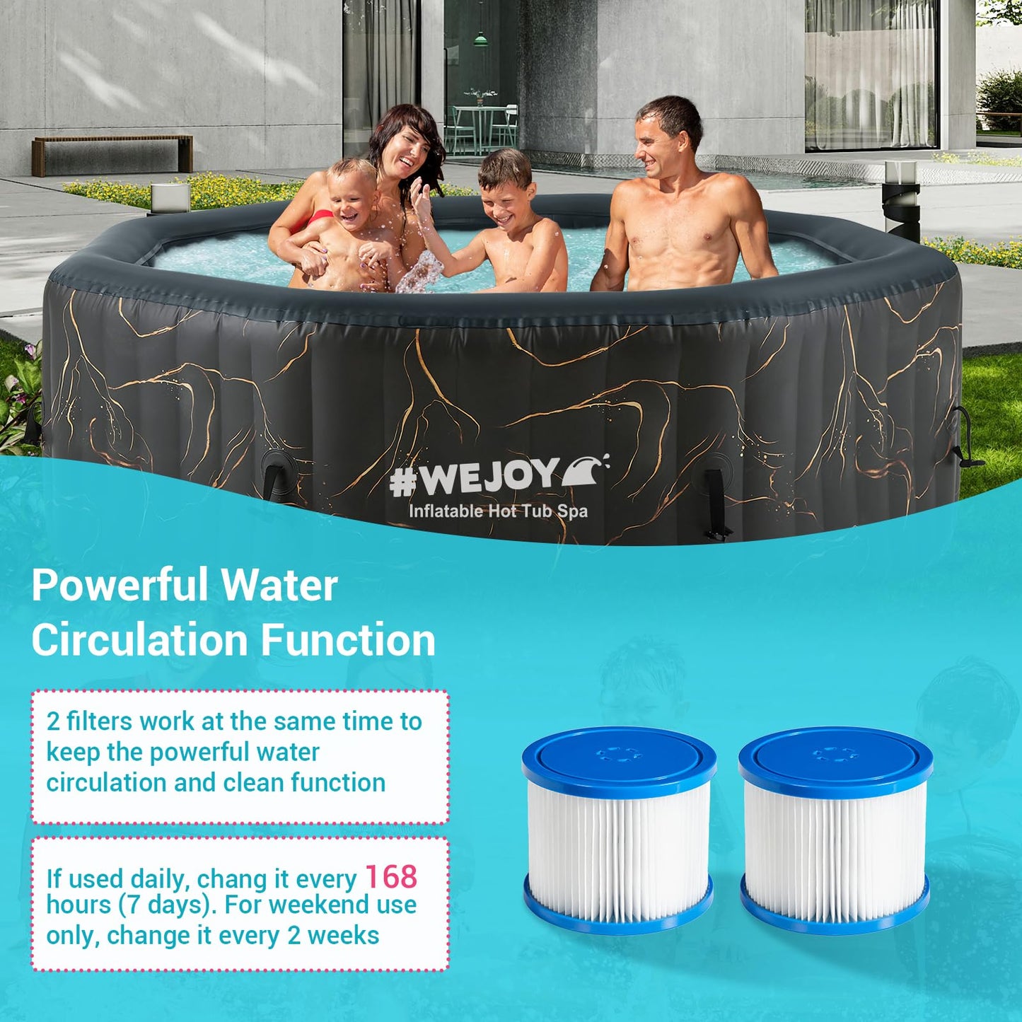 #WEJOY Portable Hot Tub61X61X25 Inch Air Jet Spa 2-3 Person Inflatable Octagon Outdoor Heated Hot Tub Spa with 120 Bubble Jets