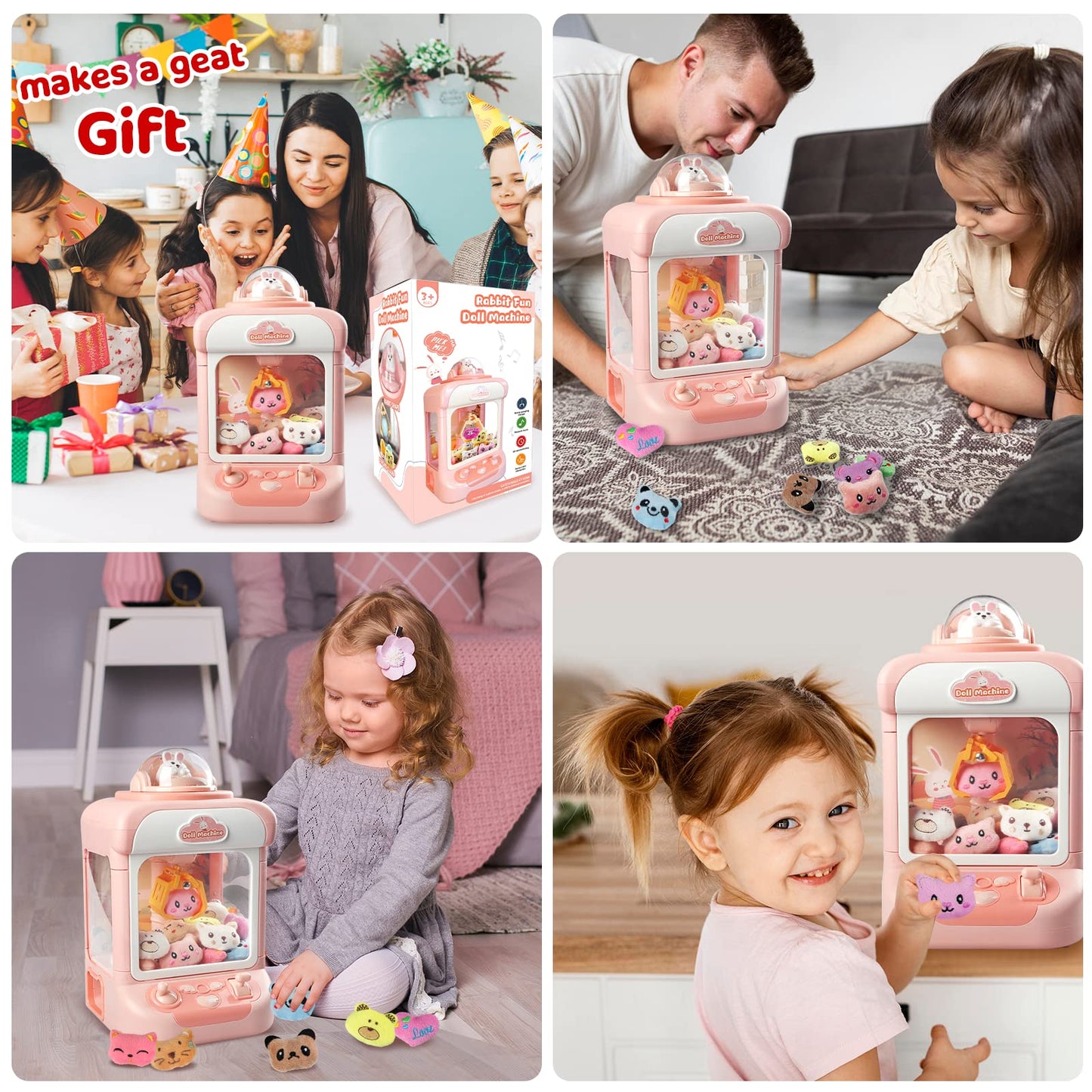 Tracpos Claw Machine for Kids,Mini Vending Machines Candy Grabber Prize Dispenser Toys for Girls,Electronic Arcade Claw Game Machine for Party Birthday with Lights Sound (Rabbit Claw)