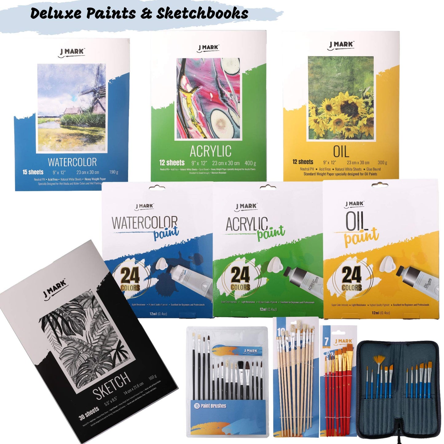 J MARK Painting Kit for Adults, Oil Paint Set- All in Deluxe Acrylic, Watercolor and Oil Painting Set