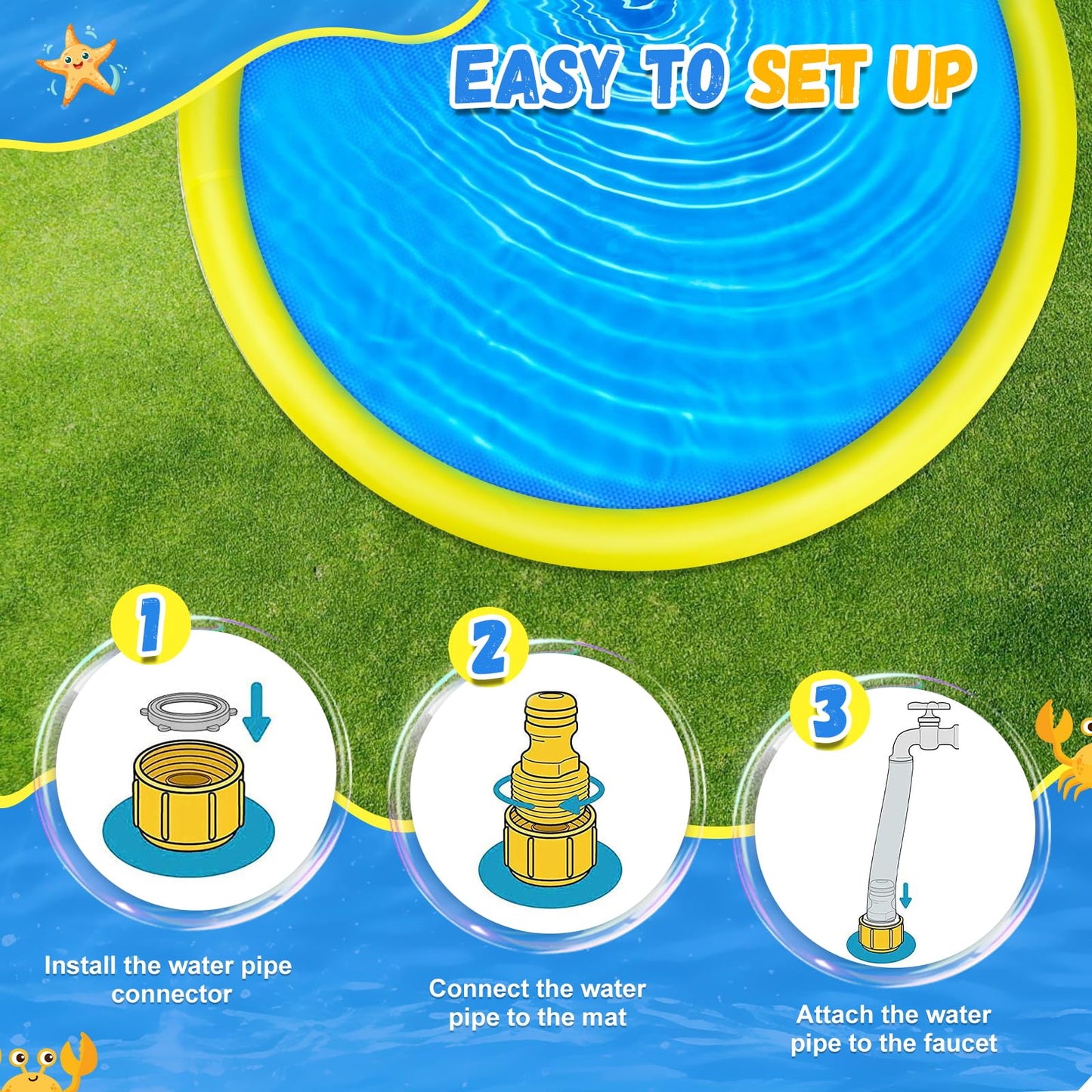 107 inch Extra Large Non-Slip Splash Pad Sprinkler for Kid and Dog, Kiddie Dog Pool, Toddler Outdoor Toys for Ages 3-12 Boys Girls, Summer Outdoor Water Kids Toys, Parent Games, Backyard, Lawn
