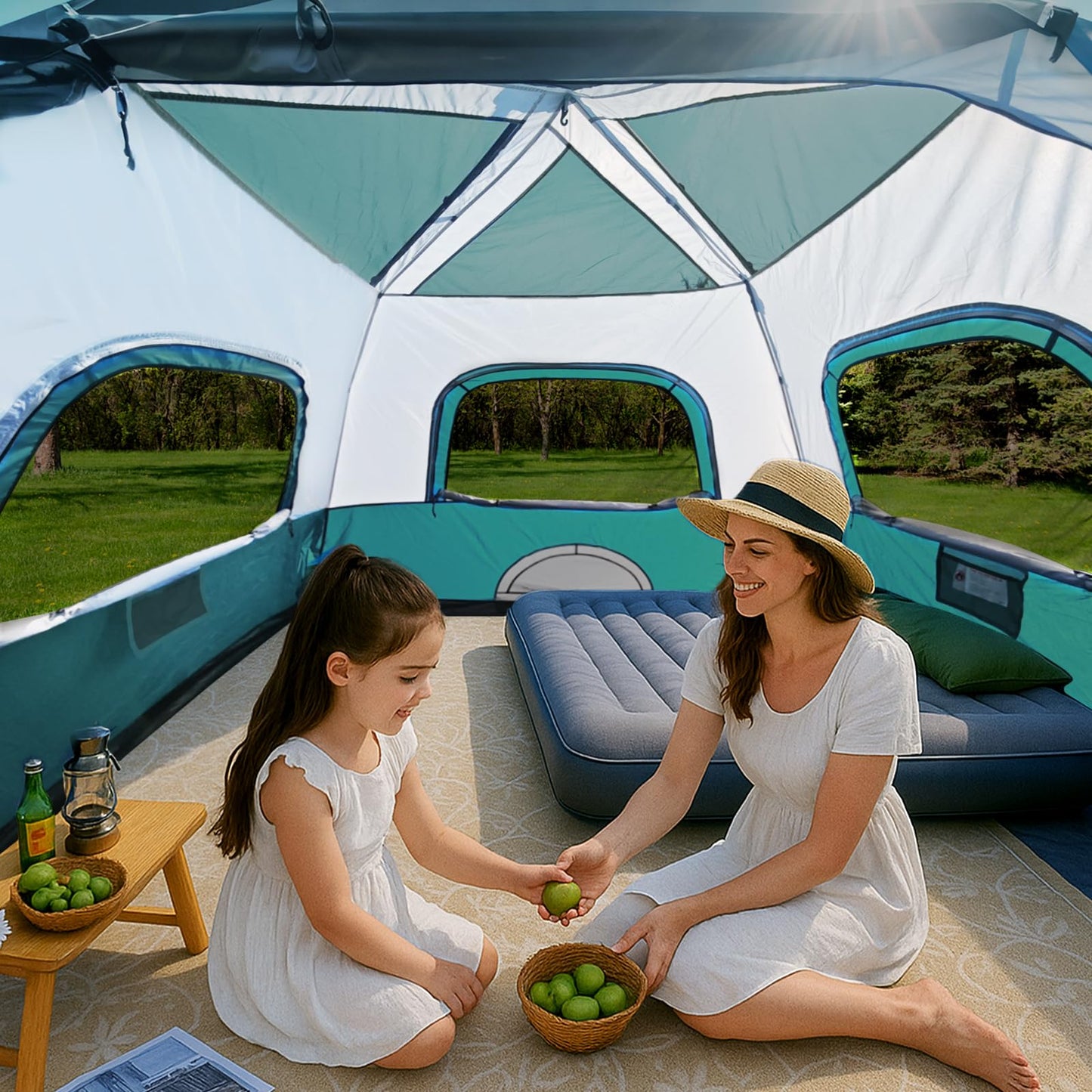 Hewolf Instant Tent for 4-6 Person Camping, Waterproof Easy Pop Up Tent Sets Up in 60 Seconds for Family Outdoor Hiking & Backpacking with Carry Bag(Blue-4)