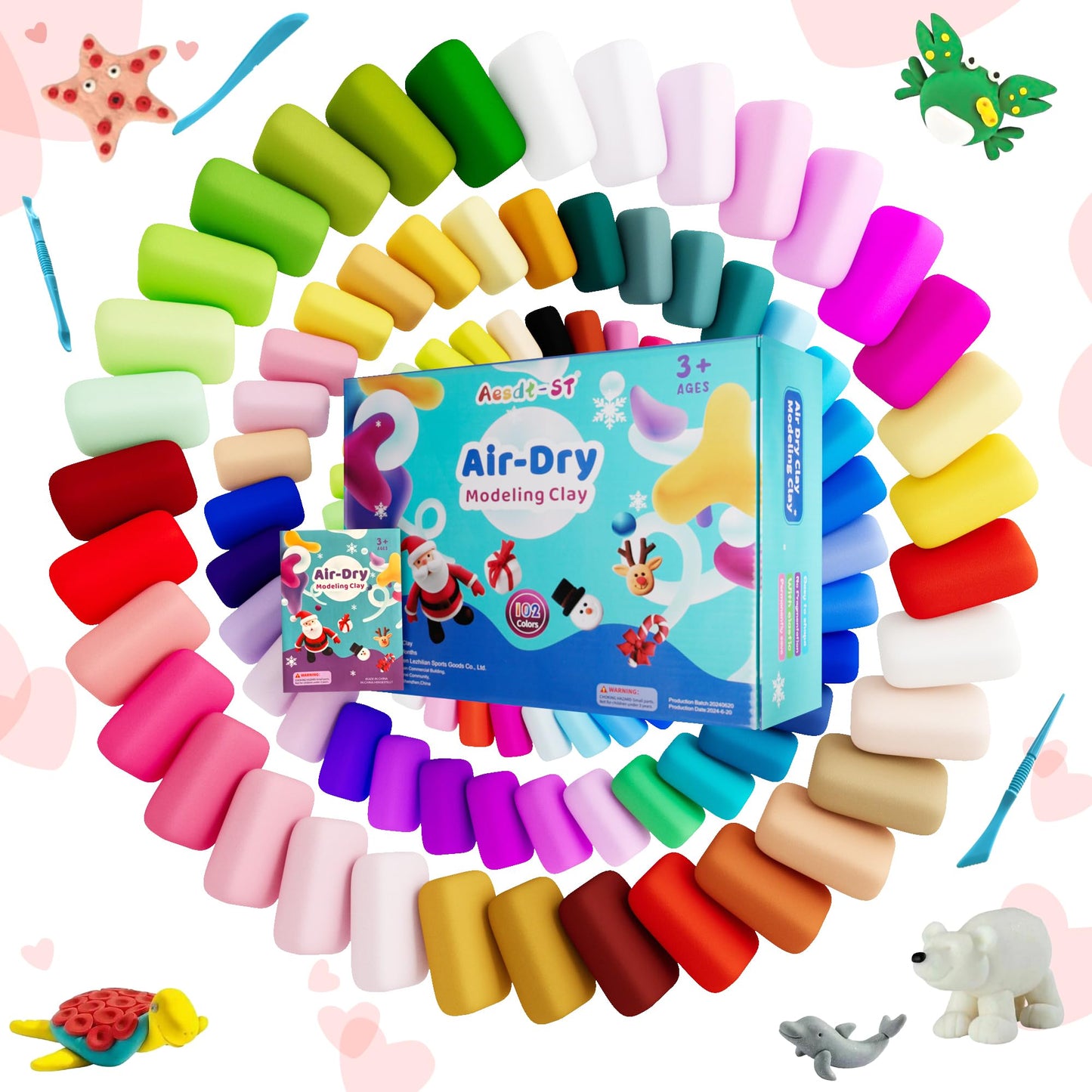 Air Dry Clay 102 Colors, Modeling Clay for Kids, DIY Model Magic Clay, Molding Clay Kit with Sculpting Tools, Non-Sticky Soft and Super Light, Arts and Crafts Gift for Boys Girls Kids