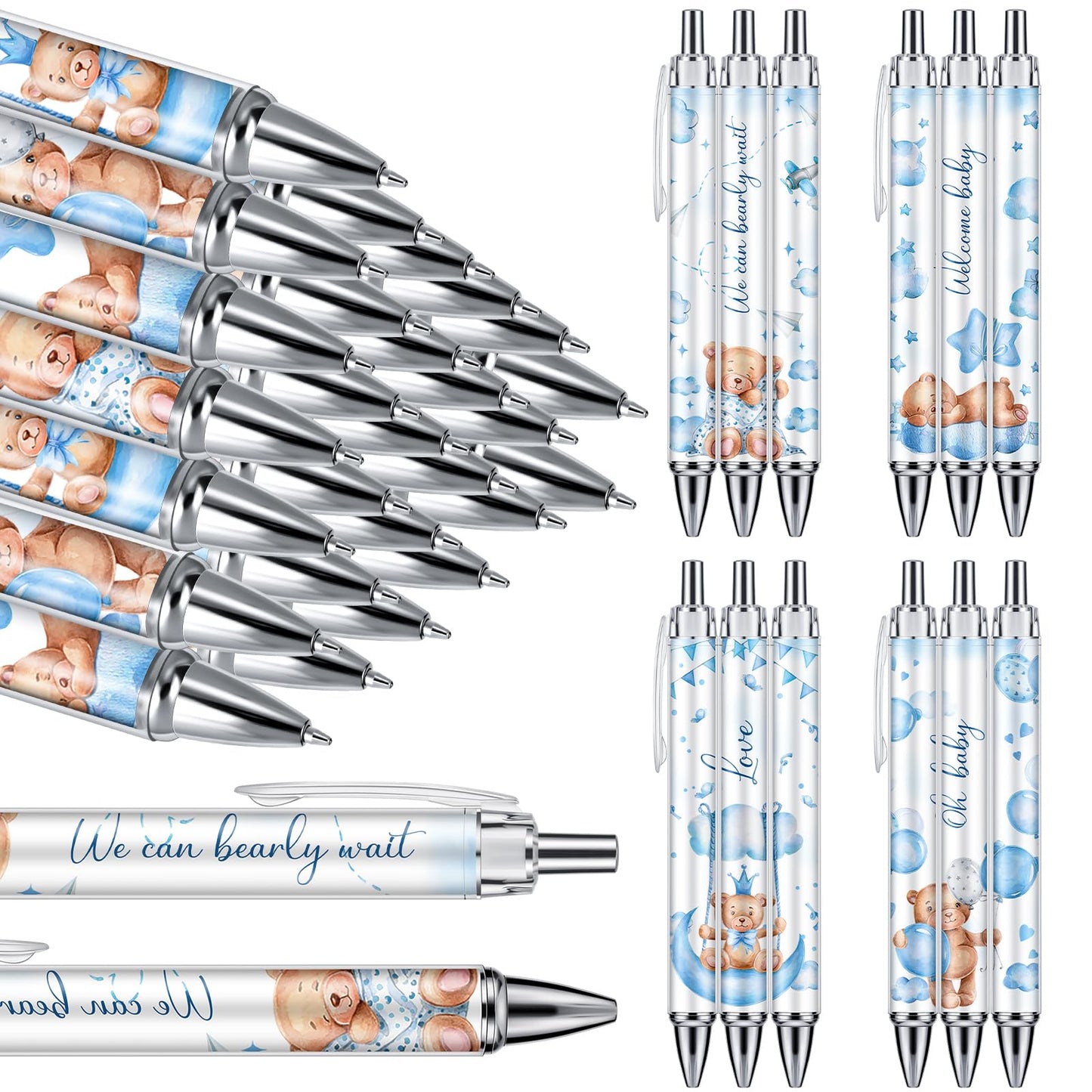 Chuangdi 48 Pcs Baby Shower Pens, Bulk Party Favors for Guests, Retractable Ballpoint Pens Black Ink, Baby Shower Gifts & Game Prizes(Cute Bear)