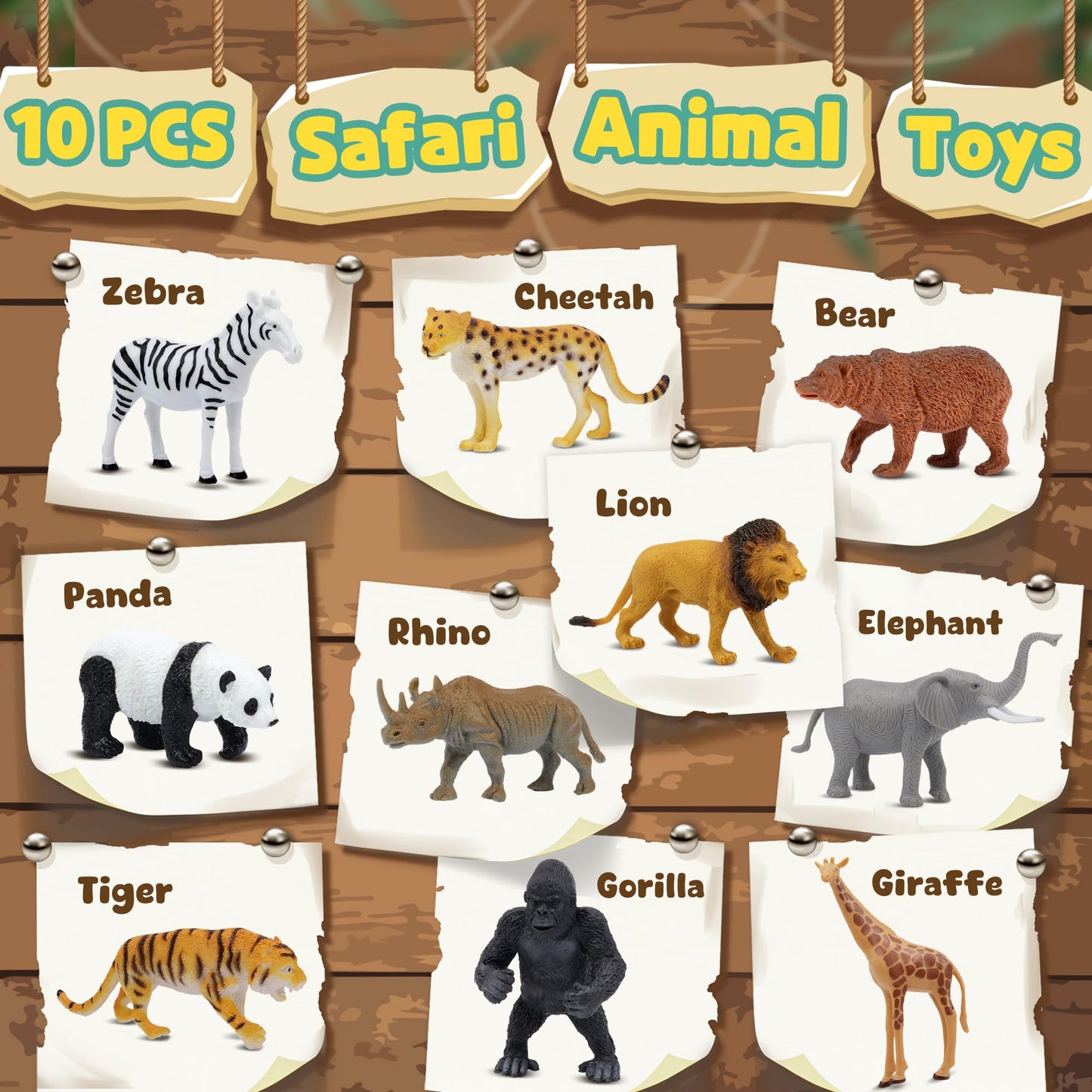 Beetots Safari Animal Figurines Set for Kids, 10 Piece Realistic Wild Zoo Animals Collection with Elephant, Lion, Tiger, Giraffe, Educational Toys for Toddlers Boys Girls