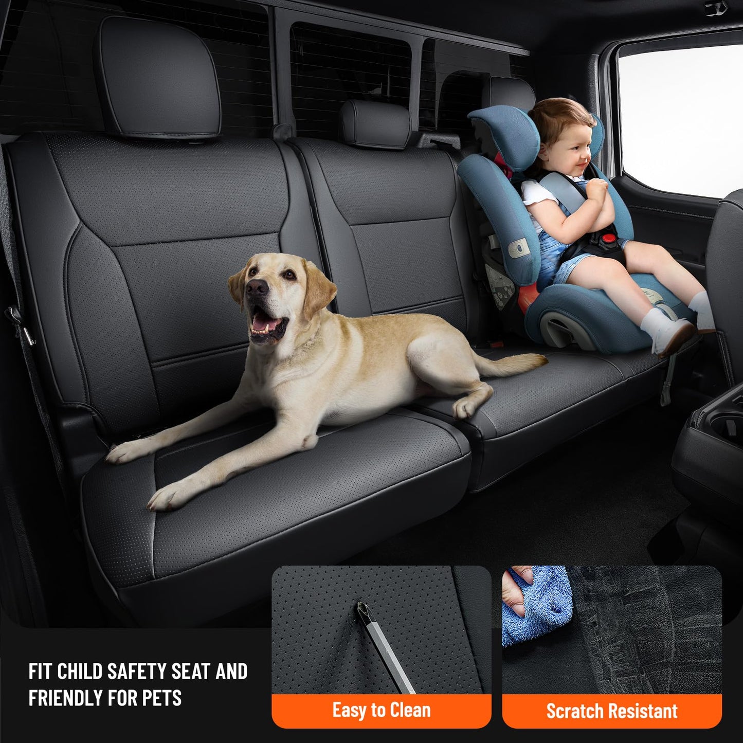 DrCarNow for Ford F150 Seat Covers 2015-2023 2024 2025, Full Set Custom Fit Leather Car Seat Covers, Waterproof Pickup Truck Accessories for SuperCrew/CrewCab 1st Row Bucket Seats (XL, XLT), Black