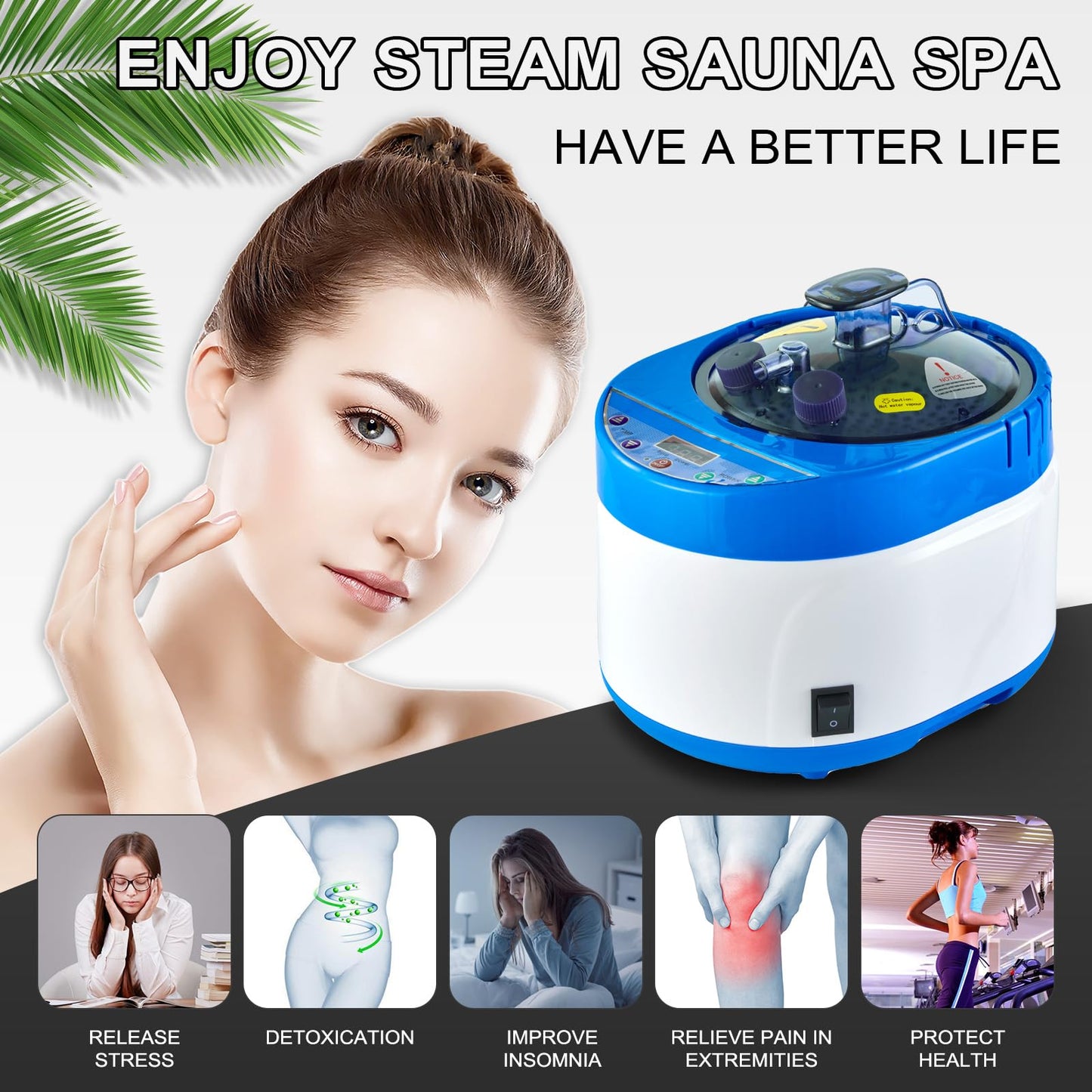 ZONEMEL Personal Portable Steam Sauna, Full Size Sauna Tent, 1500 Watt 4 Liter Steamer with Remote Control, Timer, Portable Sauna Chair for Home Saunas (L 33.8" x W 33.8" x H 65.7", Blue Border)