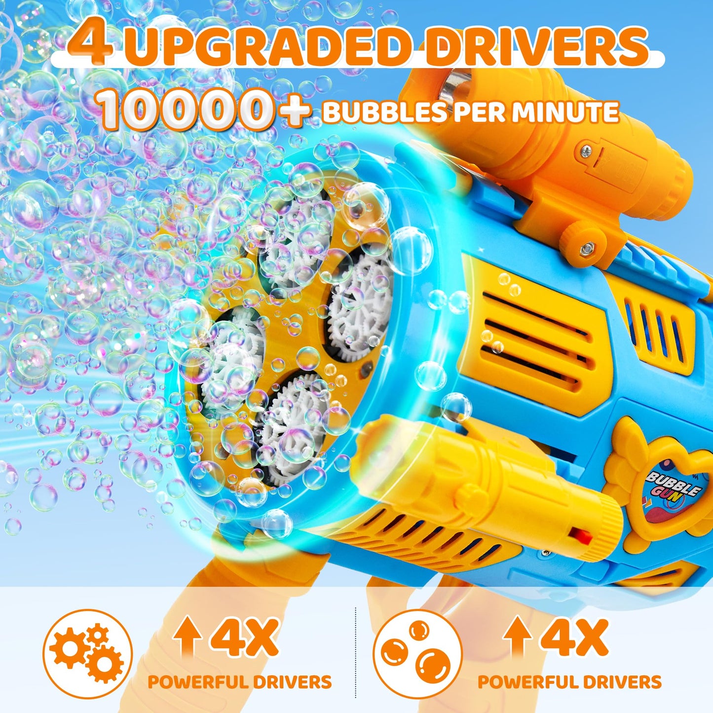 Bubble Machine Gun for Kids Toys,Bubble Gun with Upgraded 4 Fan Drives (Bulit-in 3 oz Bubble Solution) and Colorful Lights, Outdoor Birthday Party Festivel Gifts Wedding Toys