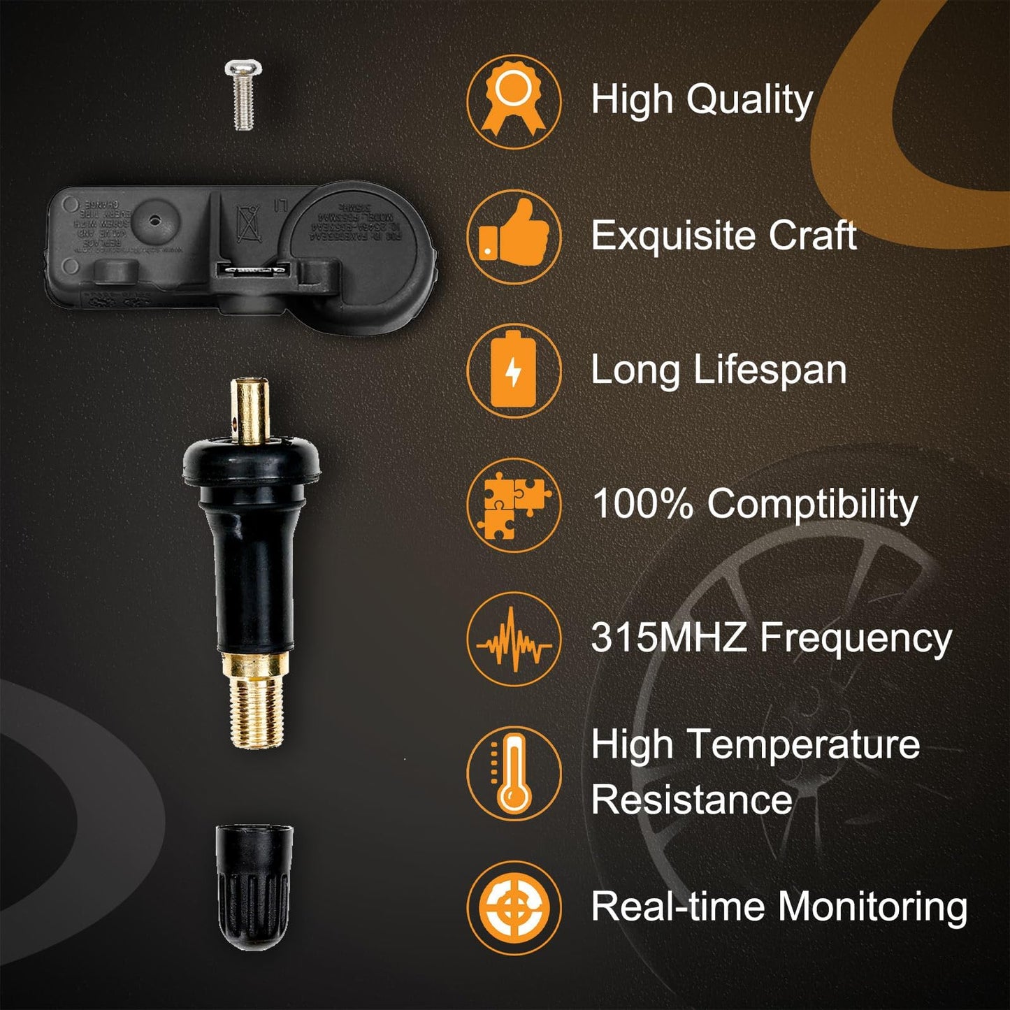 HQPASFY TPMS Sensor 315MHz Tire Pressure Monitoring Sensor Compatible with Chevy Silverado GMC Cadillac Buick Pontiac Hummer Saturn & More Replaces# 13586335, 13581558, 13598771, 13598772 4 Pack