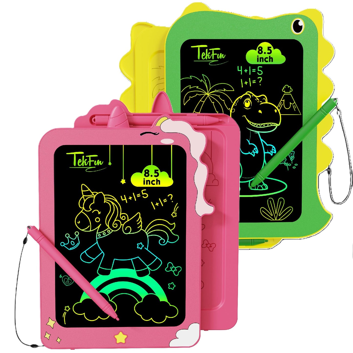 TEKFUN Toddler Boy Toys, 2 Pack LCD Writing Tablet for Kids, Doodle Board Dinosaur Toys, Travel Essentials Toy for 3 4 5 6 Year Old Boys Girls, Easter Birthday Christmas Gift (8.5inch Green&Pink)