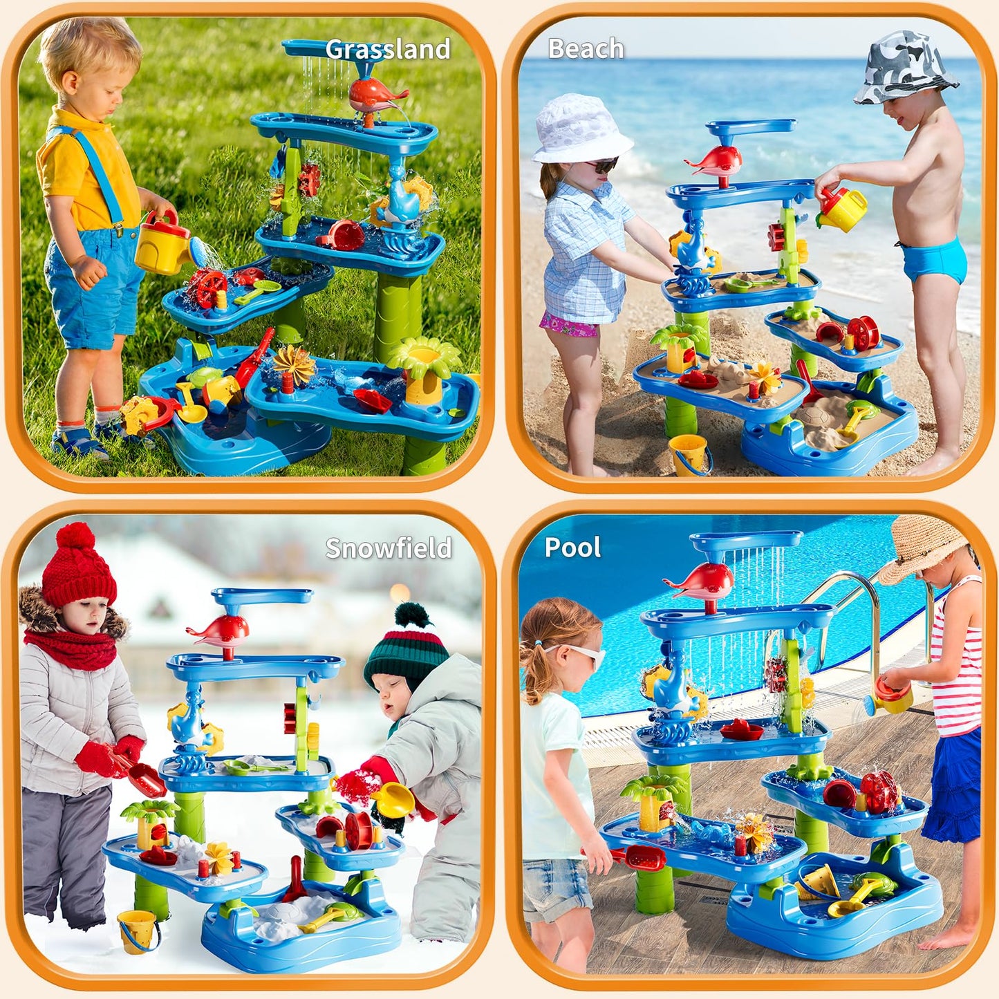 WATUDOU Water Table for Toddlers Kids 2 3 4 5 6 7 8, 5-Tier Sand Water Table with Rain Showers Pond, Kids Beach Summer Outdoor Sand and Water Sensory Table, Gifts for Kids Boys Girls Ages 3-5 4-8+