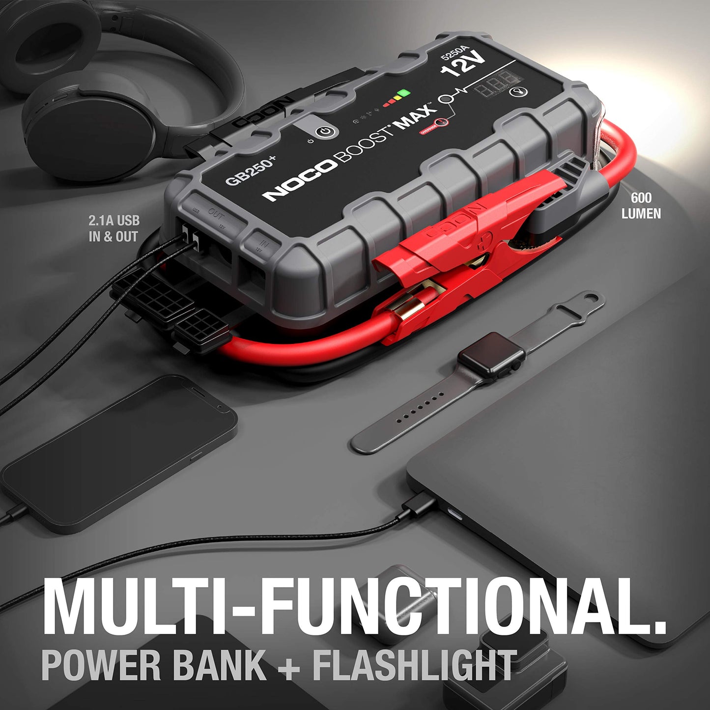 NOCO Boost Max GB250: 5250A UltraSafe Jump Starter – 12V Lithium Battery Booster Pack, Portable Jump Box, Power Bank & Jumper Cables - for 16L Gas and Diesel Engines