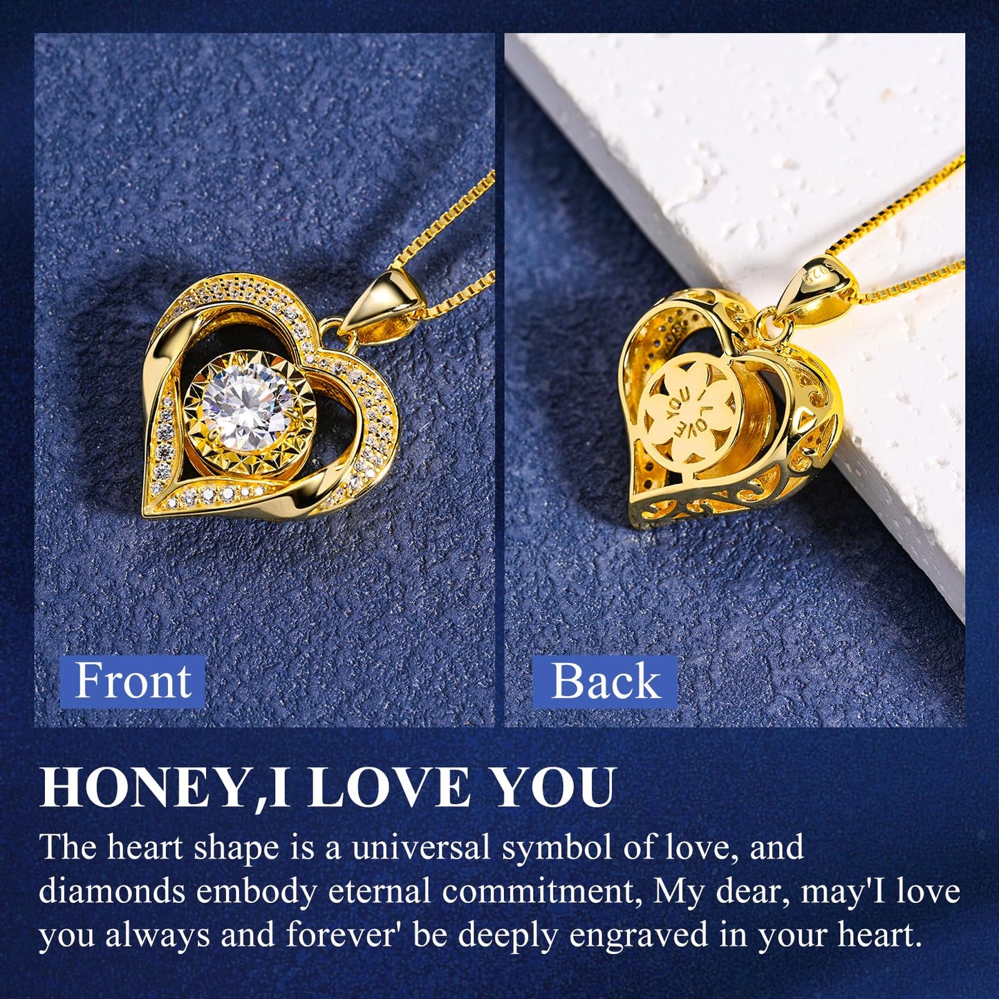 Moissanite Necklace for Women 14kt Gold Heart Necklaces Moissanite Pendant for Woman 1 Carat - Luxury Love Jewelry Gift for Anniversary, Birthday and Christmas - Jewelry for Wife from Husband