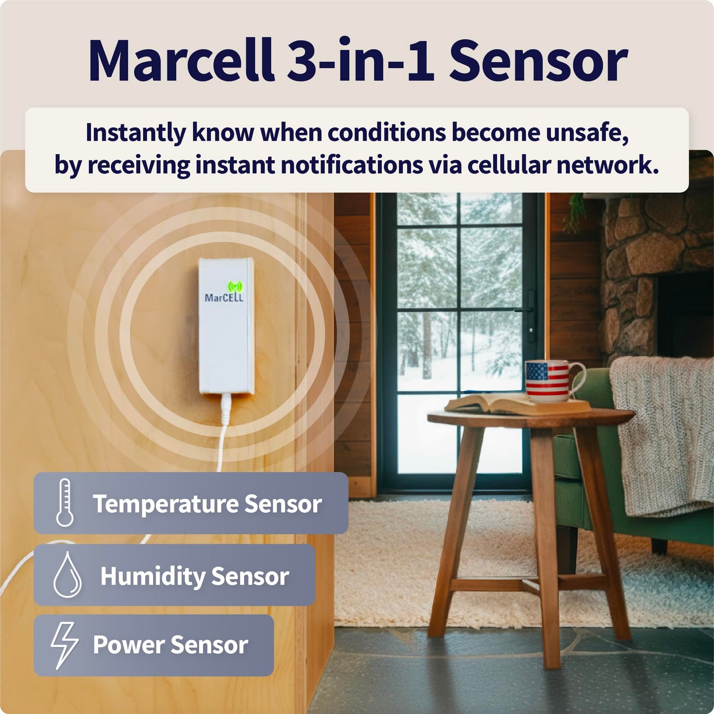 MarCELL Cellular Temperature, Humidity & Power Monitor (Verizon) - Made in The USA - RVs, Pet Safety Monitoring, Second Home Monitoring, Greenhouse Monitoring,- 24/7 Monitoring & Instant Alerts