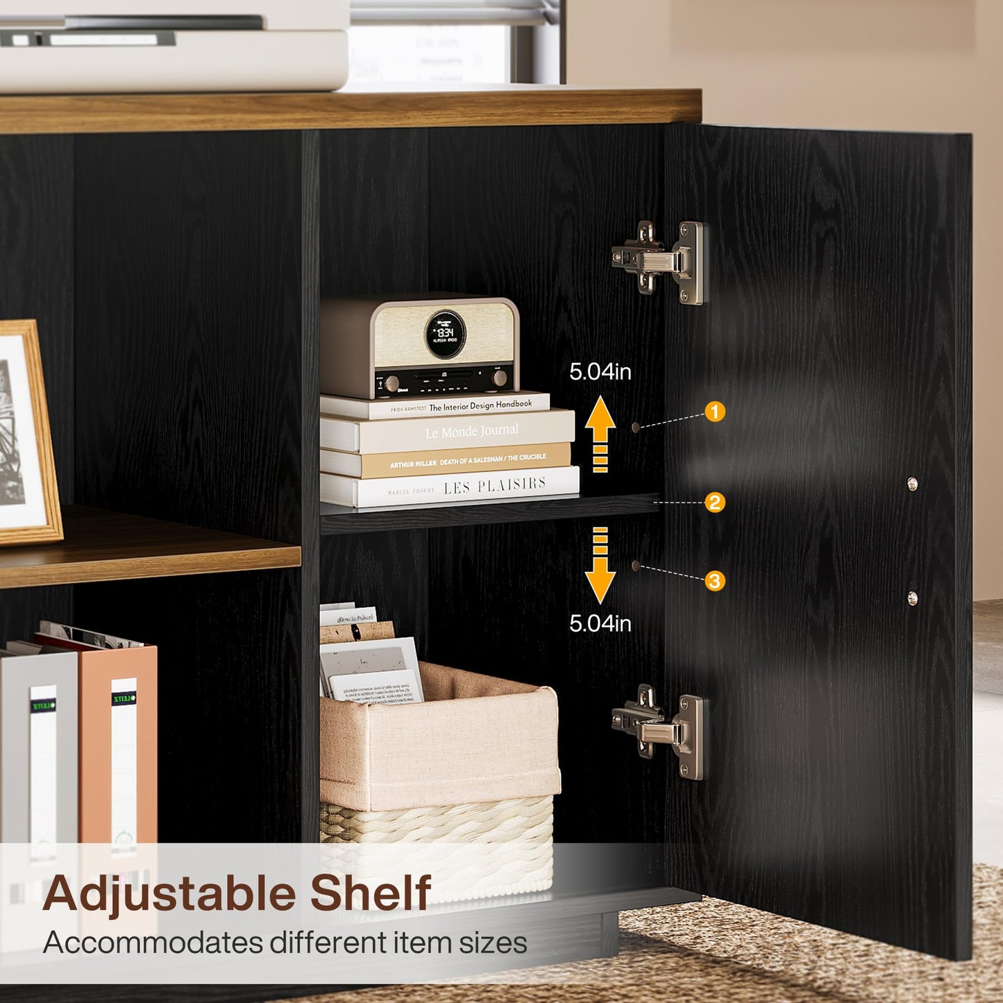 Tribesigns 85.8-Inch L-Shaped Executive Desk with File Drawers, Door Cabinet & Shelves, Extra Large Commercial Office Desk, Modern Professional Office Table, Business Furniture, Warm Brown & Black