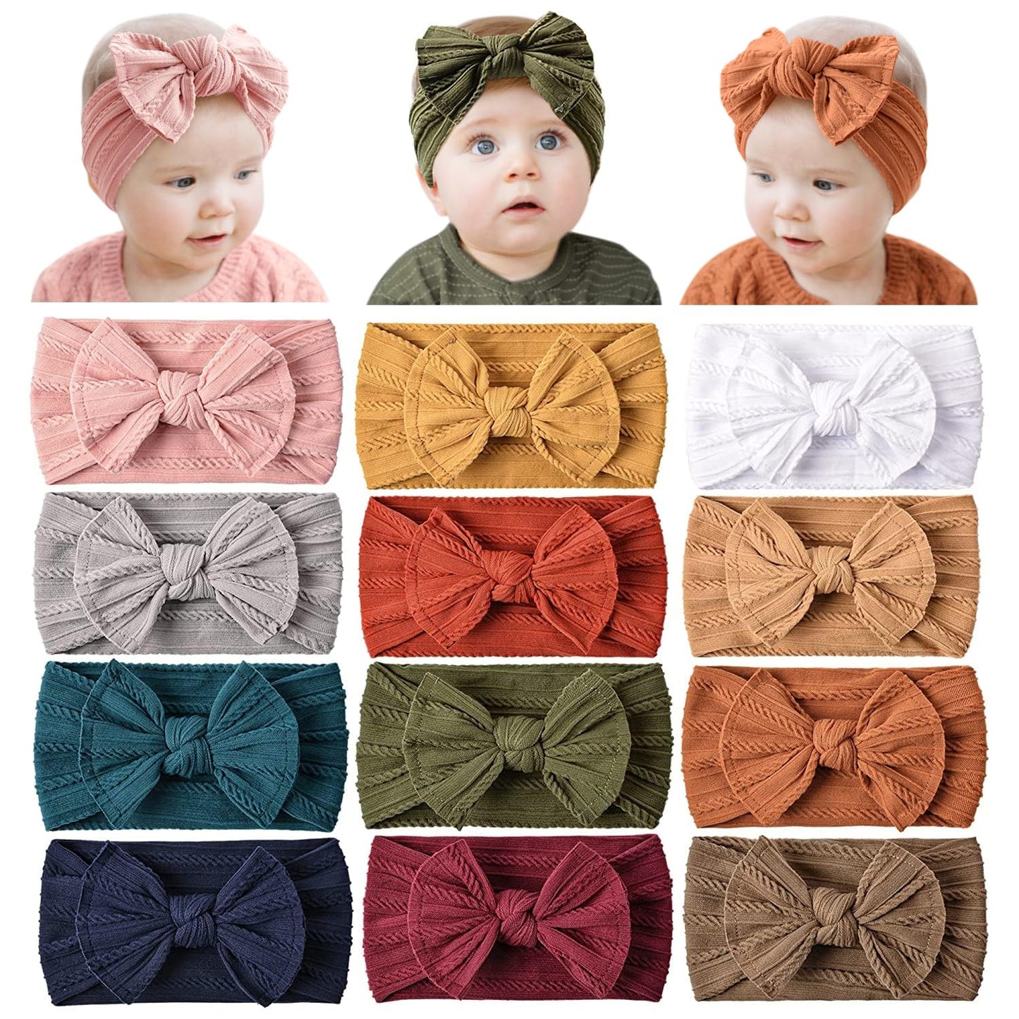 Prohouse 12 Pack Baby Nylon Headbands Hairbands Hair Bow Elastics Handmade Hair Accessories for Baby Girls Newborn Infant Toddlers Kids(Pink)
