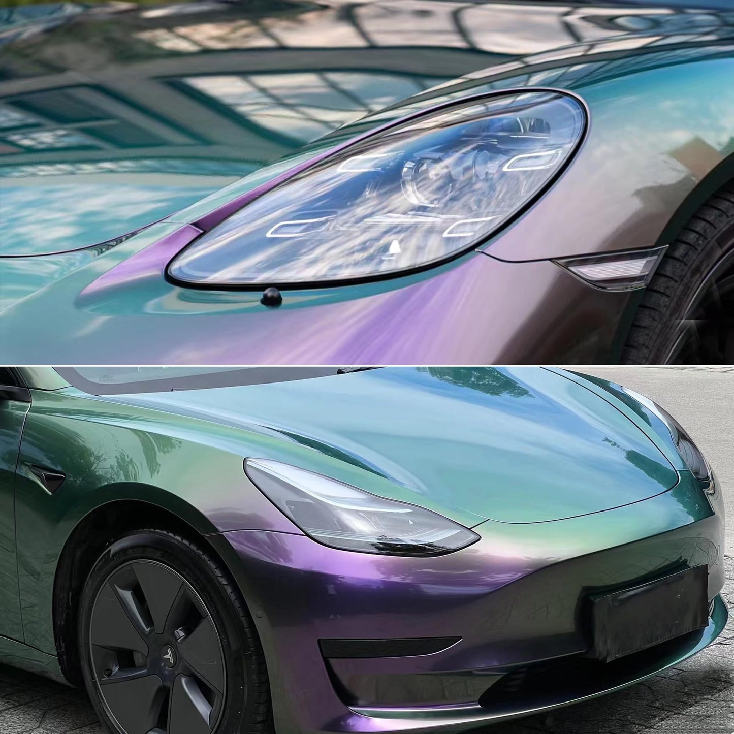 AuMoHall Gloss Purple to Mystic Green Metallic Chameleon Vinyl Wrap High Glossy Color-Shift Vehicle Car Body Vinyl Film Roll, 669.29" x 59.84" (The Whole Roll)