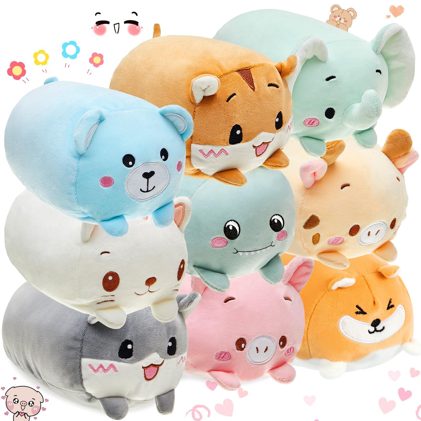 Leitee 18 Pcs Stuffed Animals Plush Bulk 8 Inch Cute Plushies Toys Plush Pillow for Boys Girls Birthday Gifts Box Toys for Classroom Prize Kids Party Favors Valentines Gifts in Bulk (Cute Animal)