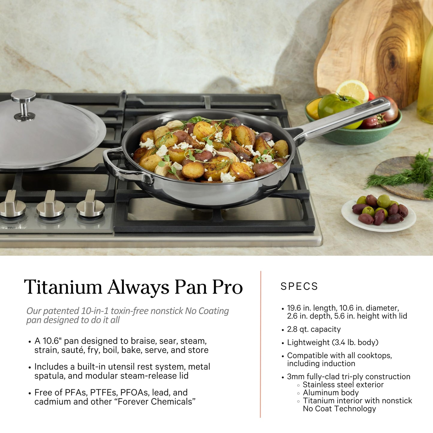Our Place Titanium Pro Cookware Set | 10-Piece Pots and Pans Set with Always Pan Pro, Perfect Pot Pro & Minis | Non-Toxic No-Coating Nonstick | Induction & Oven-Safe up to 1000°F | Chrome