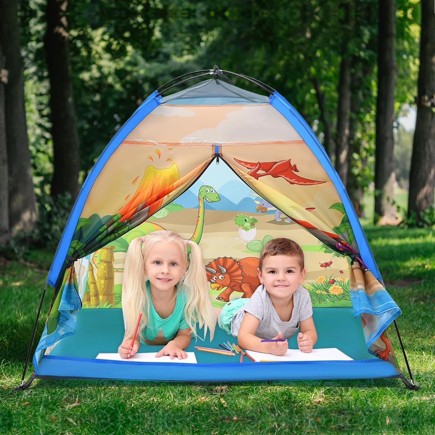 Mnagant Kids Play Tents,the World of Dinosaurs Tents for Kids Indoor/Outdoor fun, Dinosaurs Dome Playhouse for Boys & Girls,Durable and Breathable Premium Material, Perfect Kid’s Gift- 47" x 47" x 43"