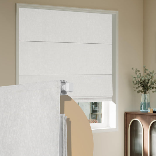 Boolegon No Drill Cordless Roman Shades for Windows, No Fray Blackout Roman Blinds No Tools, Easy Install for Indoor Windows,Living Room,Bathroom, Bedroom, White, Custom Size
