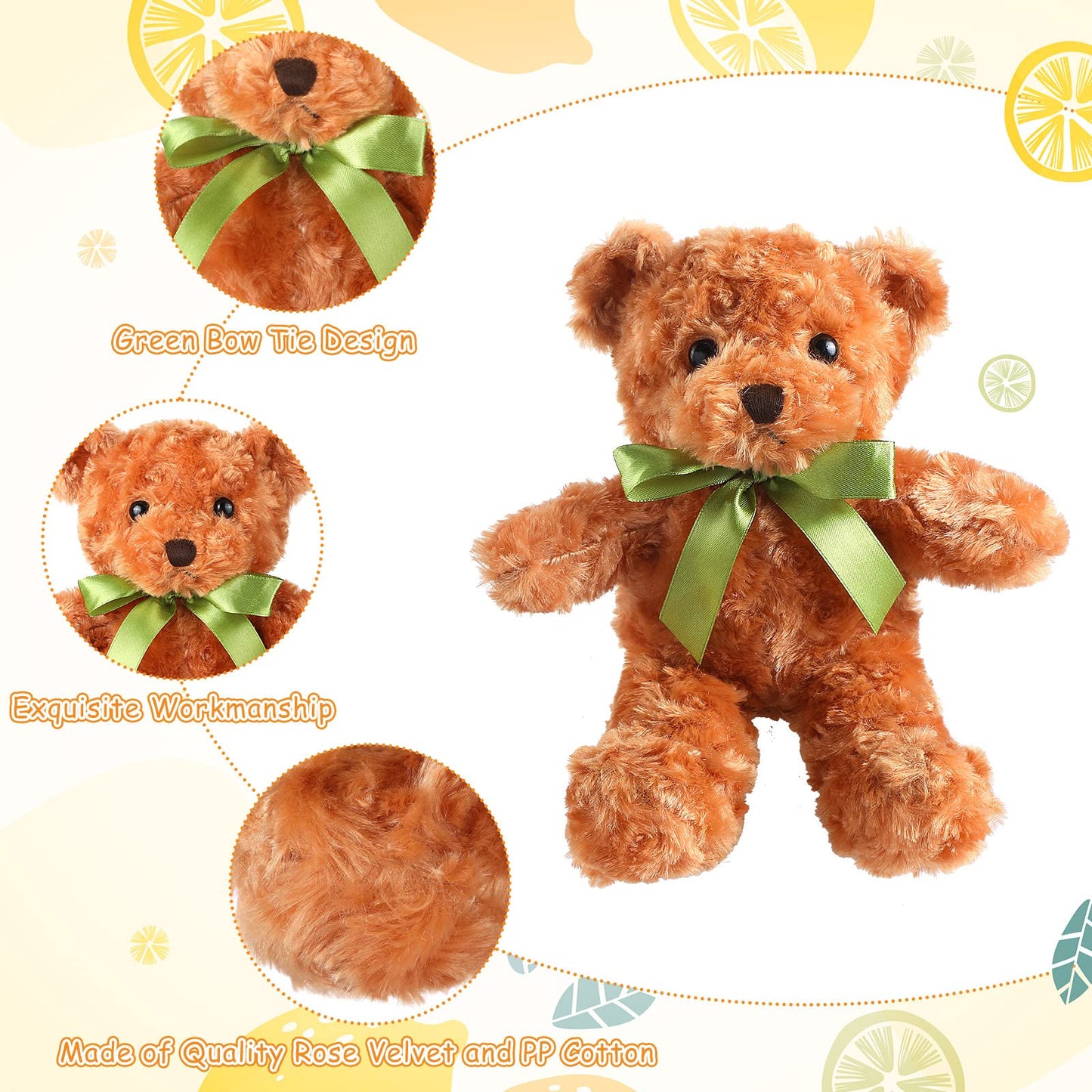 HyDren 24 Pcs Bear Bulk Plush Stuffed Animals 10 Inch Cute Soft Stuffed Bear with Green Bow for Kids Mother Birthday Gift Holiday Party Baby Shower Valentine Christmas(Light Brown, White)