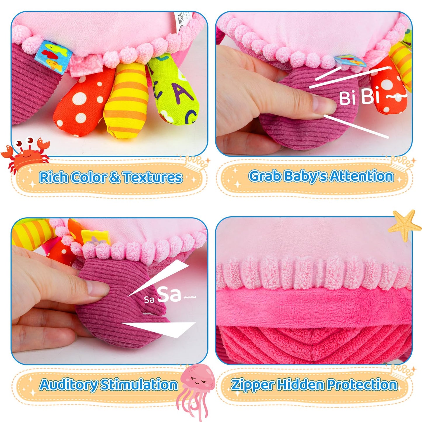 Baby Toys 6-12-18 Months, Pink Crawling Crab Tummy Time Toy, Rechargeable Musical Plush Toy with 50 Songs & Voice Recorder, Dancing Bouncing Interactive Baby Girl Sensory Toddler Toys 1 Year Old Gift