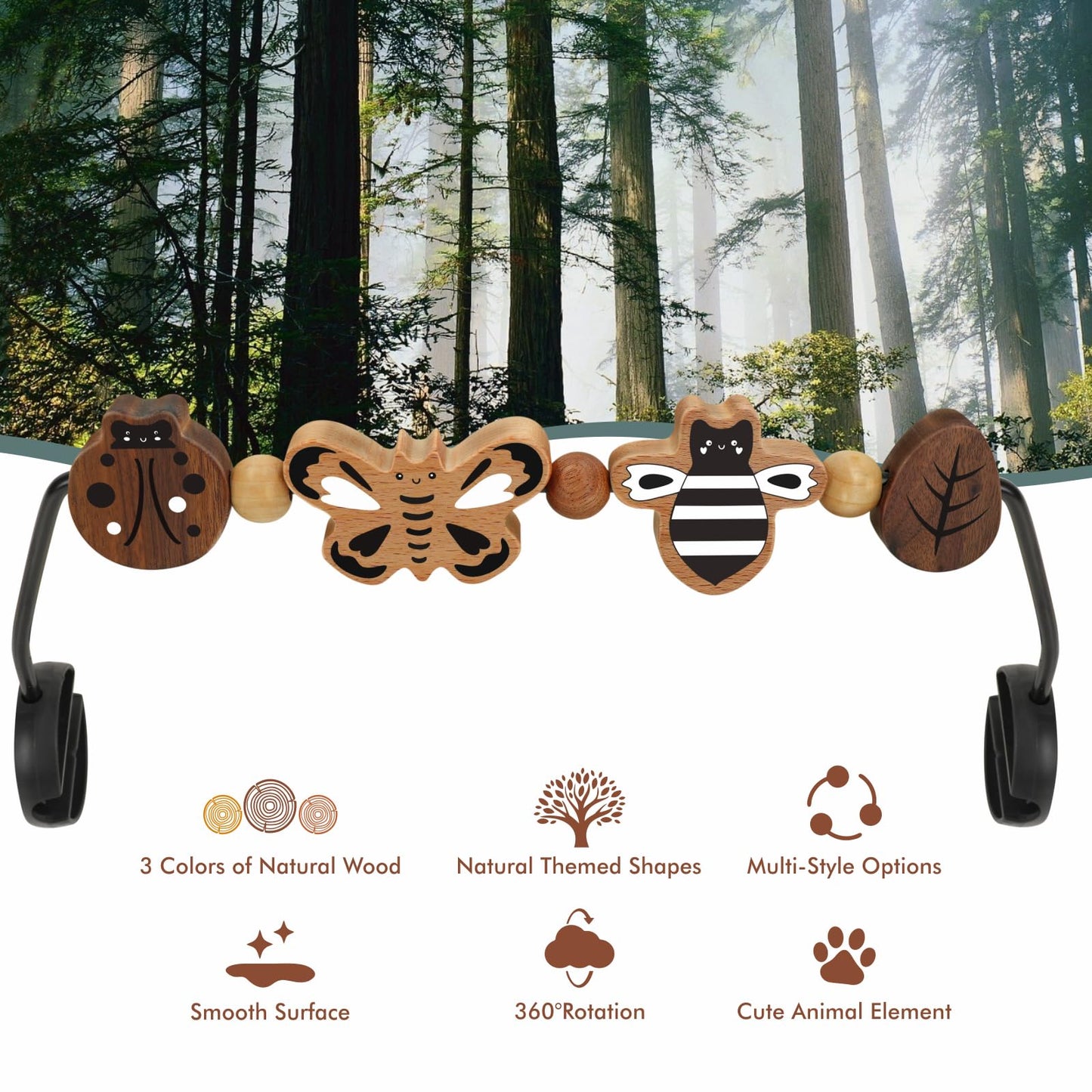 iGRATENS Baby Bjorn Bouncer Toy Bar - Toy Bar for Baby Bouncer Soft & Bliss, Easy to Attach and Remove, 360°Rotating Natural Wooden Toys, Exciting Design for Curious Babies, Insects Paradise