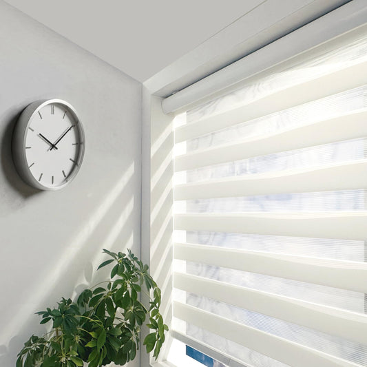 ShadesU Cordless Zebra Blinds – Light Filtering Dual-Layer Window Shades for Privacy (White Color) (Maximum Height 72") (Width 23")