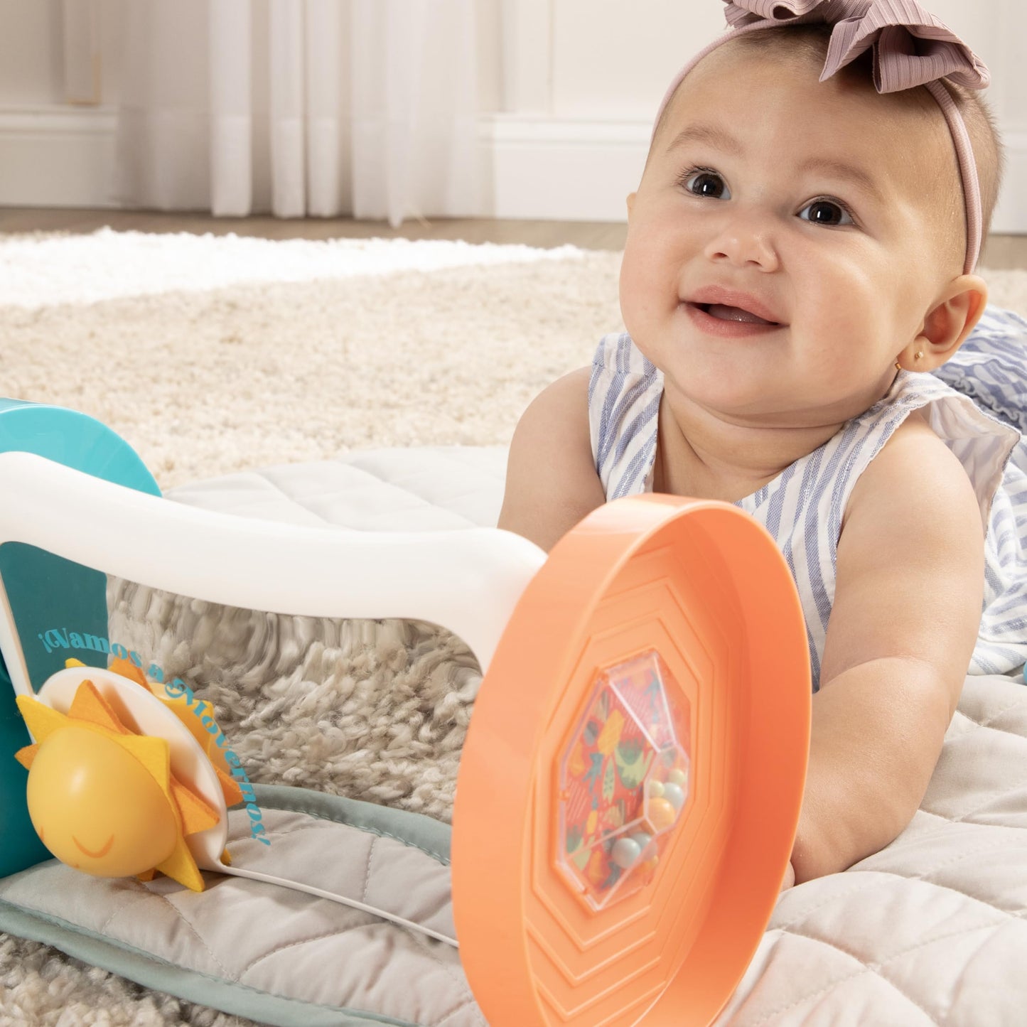 BEBÉ FUERTE By Robin Arzόn - Marathon Maze 2-in-1 Activity Mirror Baby Activity Center Sensory Toys Workout Bilingual and Toddler Gifts for Ages 3 Months Up,Orange & Blue Maze Activity Mirror,Medium