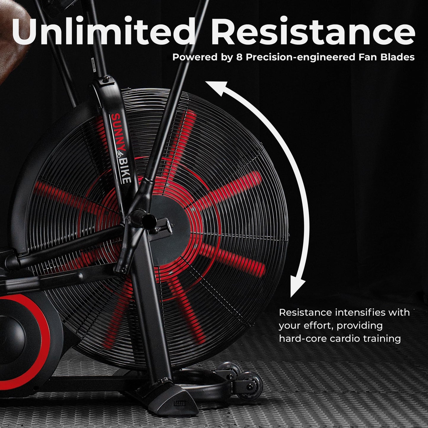 Sunny Health & Fitness Premium Smart Cross Trainer Fan Bike, Air Resistance Cardio Machine with 330LB Capacity for Intense Home Workout , Customizable Monitor with Free SunnyFit App Connection- SF-B223018