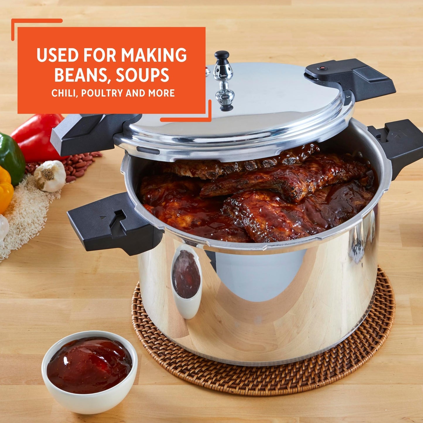 IMUSA USA A417-80807 16Qt Jumbo Stovetop Pressure Cooker with Regulator and Side Handles, Silver