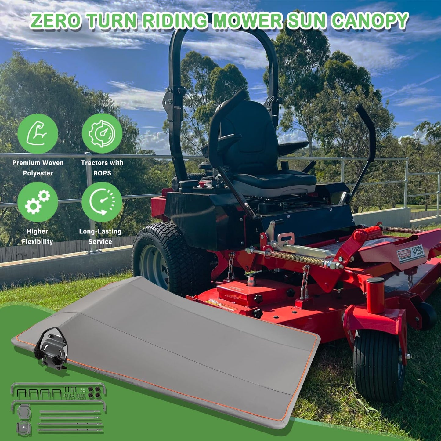 Bonbo Riding Mower Sun Shade Sun Canopy Fits for Husqvarna Zero Turn Mowers and Lawn Tractors with ROPS Bars