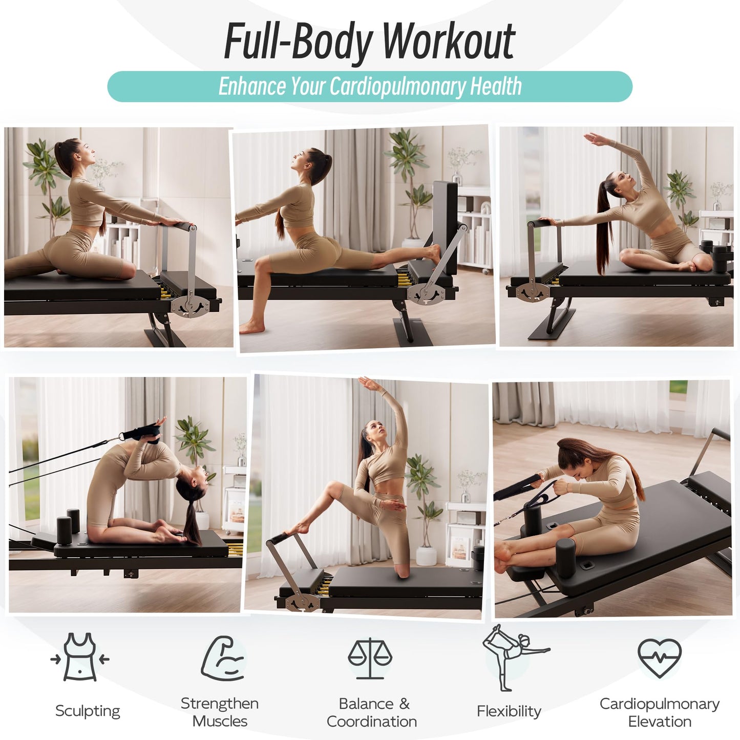 MU Pilates Reformer, Foldable Reformer Pilates Machine with Dual Resistance for Home Use and Gym Workout, Suitable for Advanced and Beginners Users (91.5" with Jump Board)