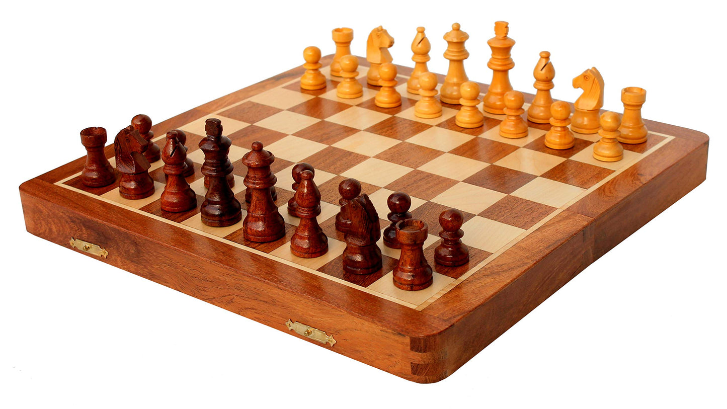 StonKraft 12" x 12" Inch Wooden Foldable Chess Board Game Set with Wooden Chess Pieces + Colored Chess Book