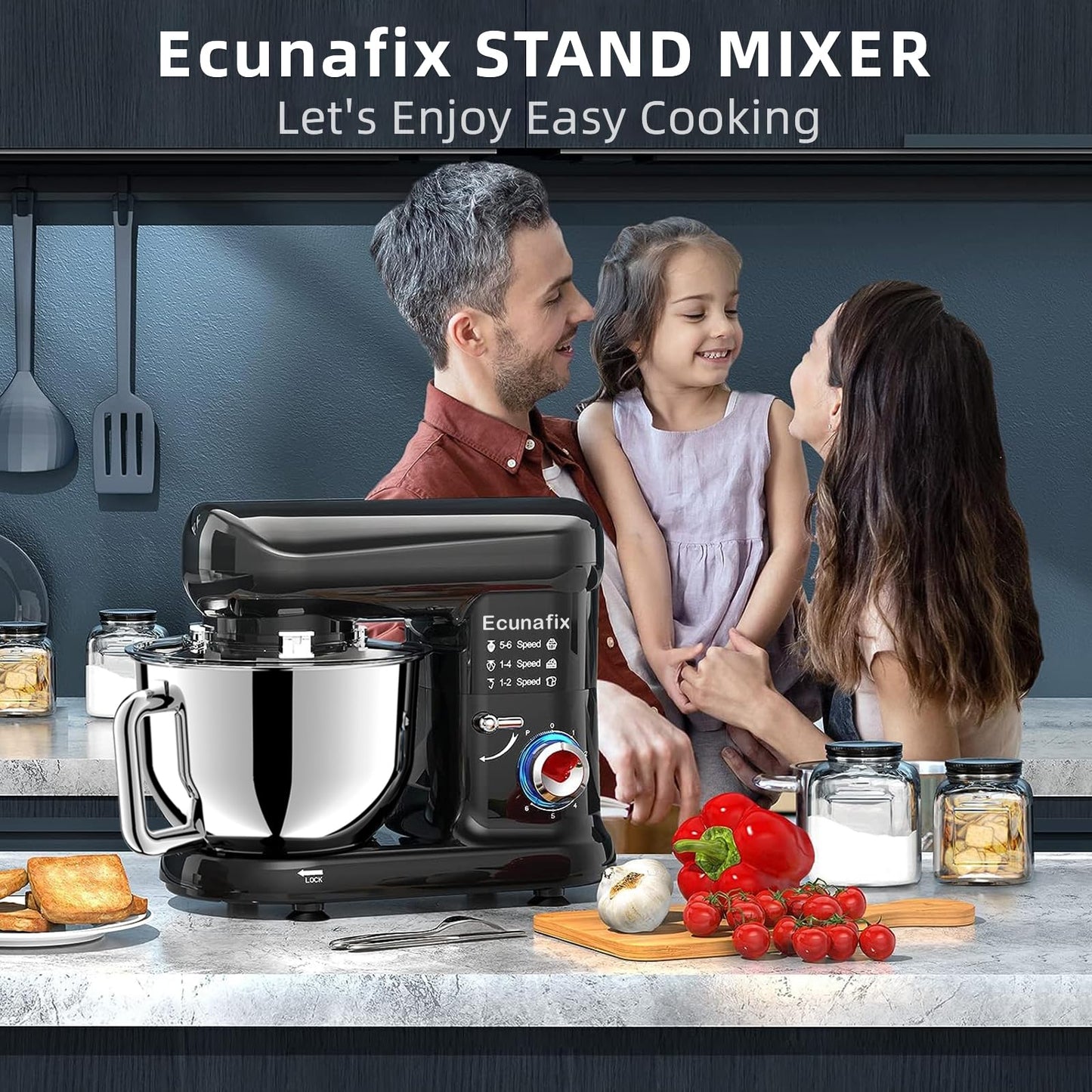 Kitchen Stand Mixer, 6.5Qt Household Stand Mixers, 660W 6+P Speed Tilt-Head Electric Dough Mixer, Food Mixers for Daily Use with Dough Hooks, Whisk, Beater