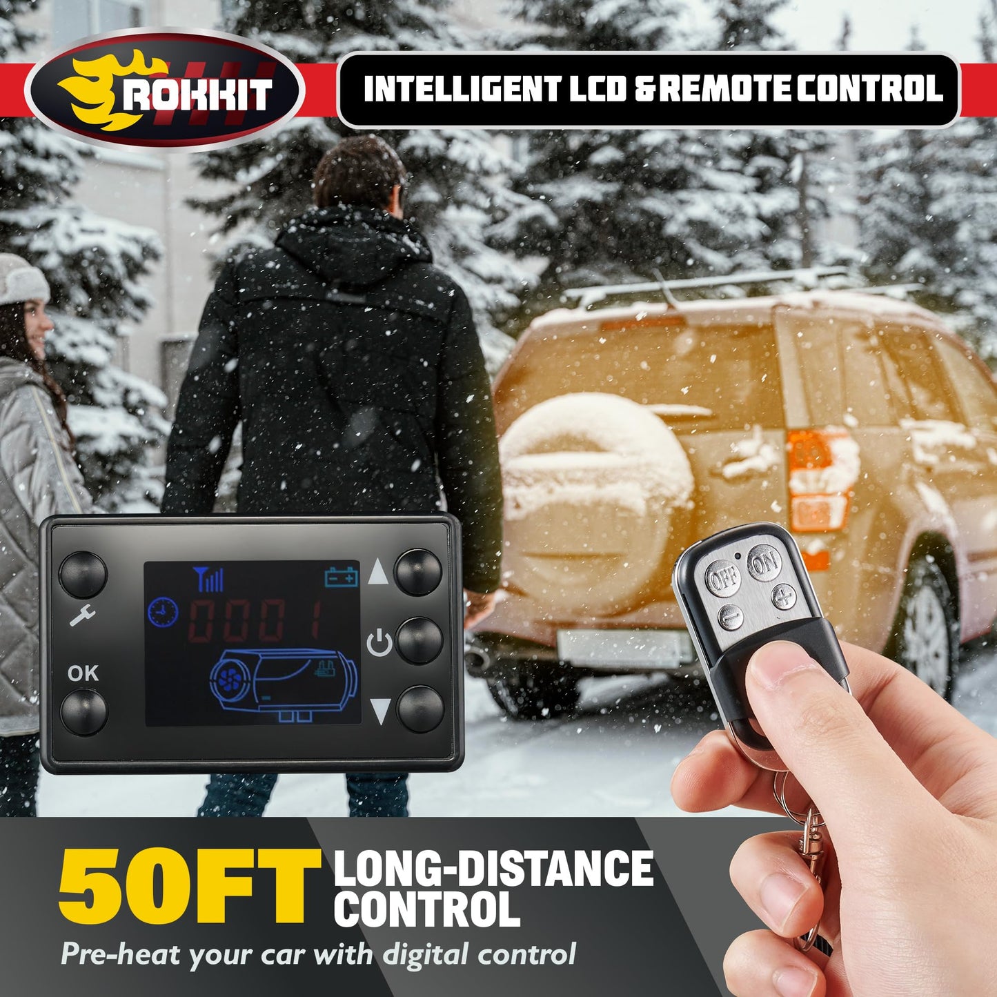 ROKKIT Portable Diesel Air Heater, 8KW, 110V/12V, LCD Monitor & Remote Control, Low Noise, Ideal for Tent, Car, RV, Camper