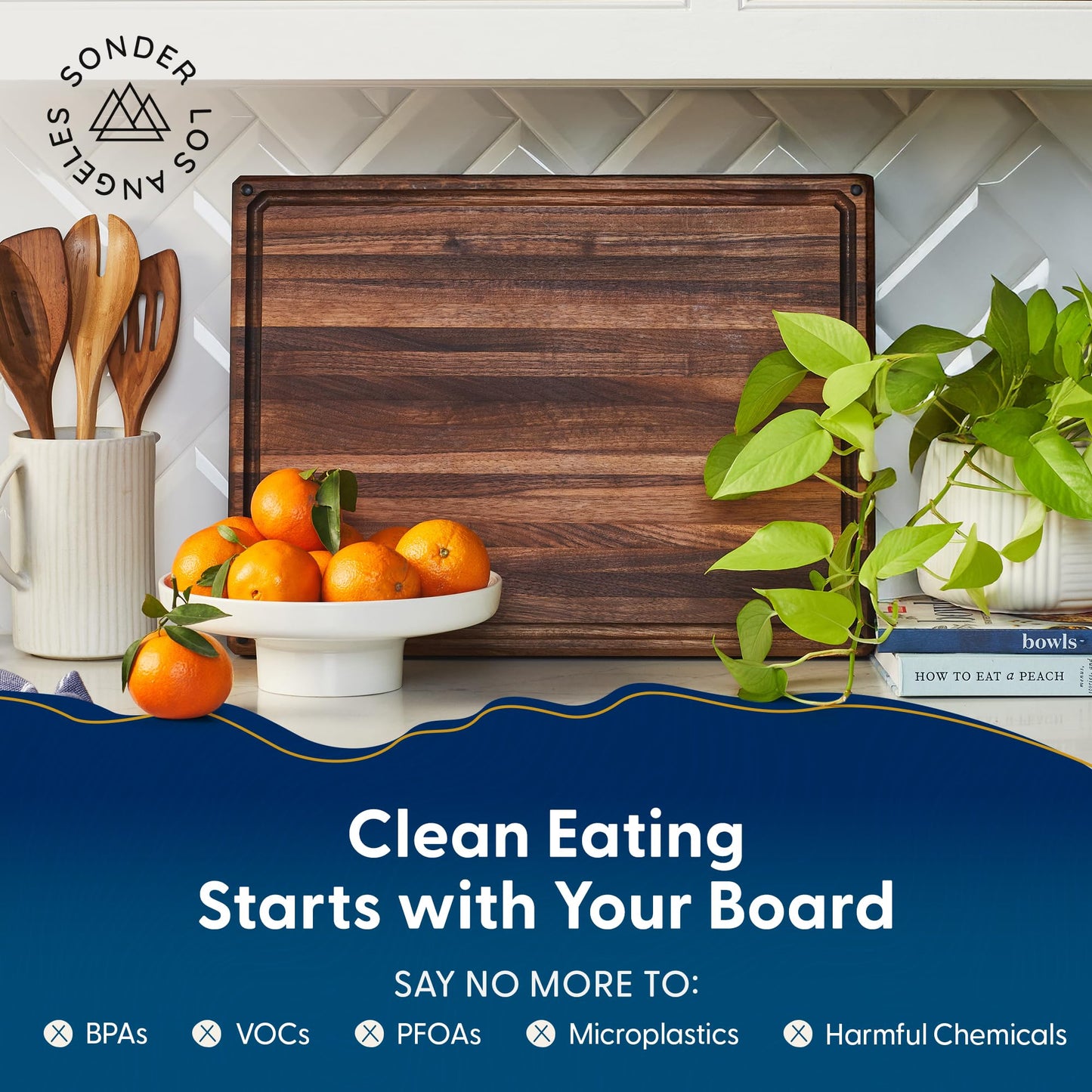 Sonder Los Angeles Franklin Cutting Board Made in USA | Black Walnut Edge Grain Cutting Board for Kitchen with Non-Slip Feet & Juice Groove | Gift Box Included | 20x15x1.5 in