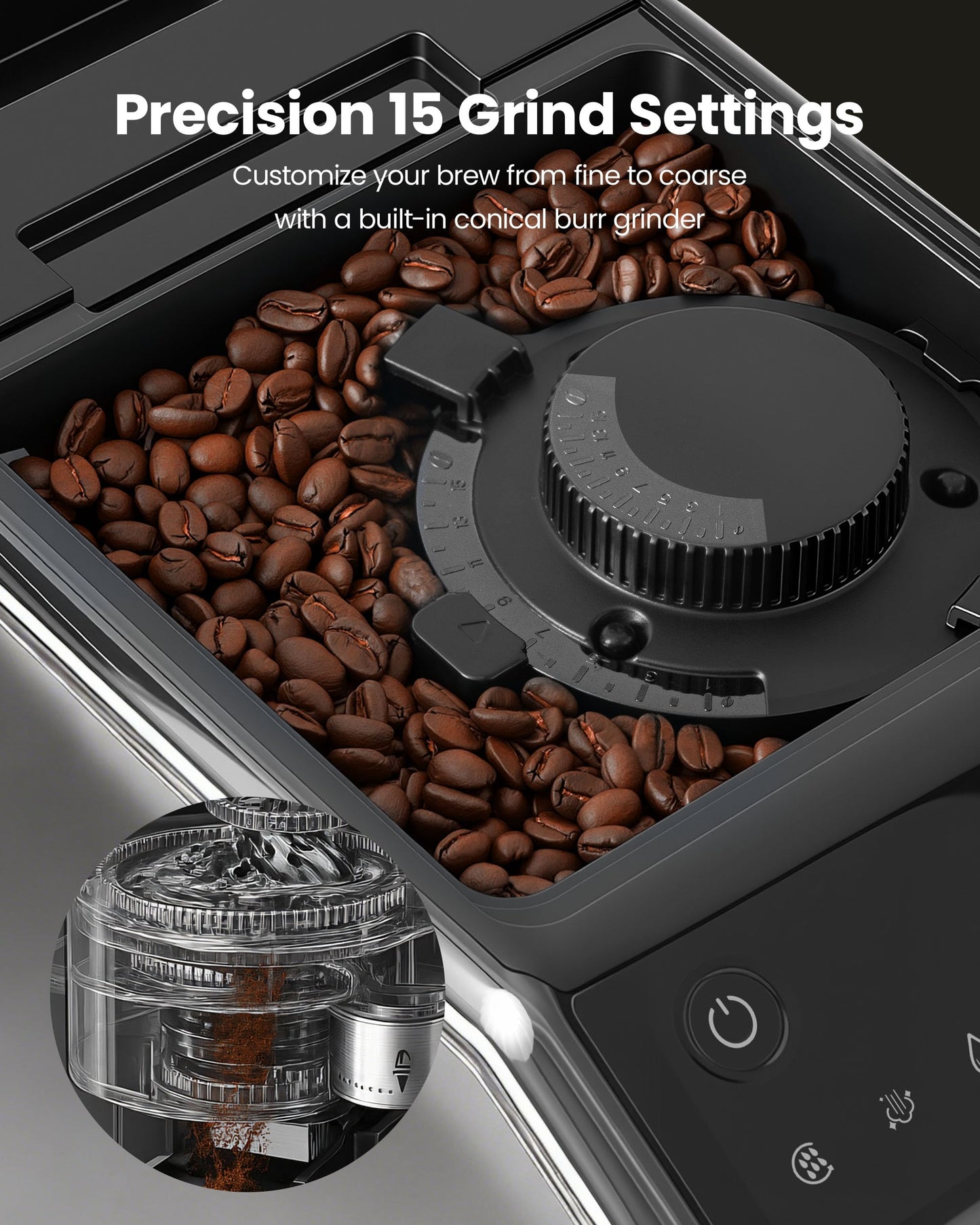 ICEVIVAL Automatic Espresso Machine, 20 Bar Espresso Maker with Touch Control, 15-Grind Settings Super Automatic Coffee Machine with Integrated Milk Frother, Auto Self-Cleaning
