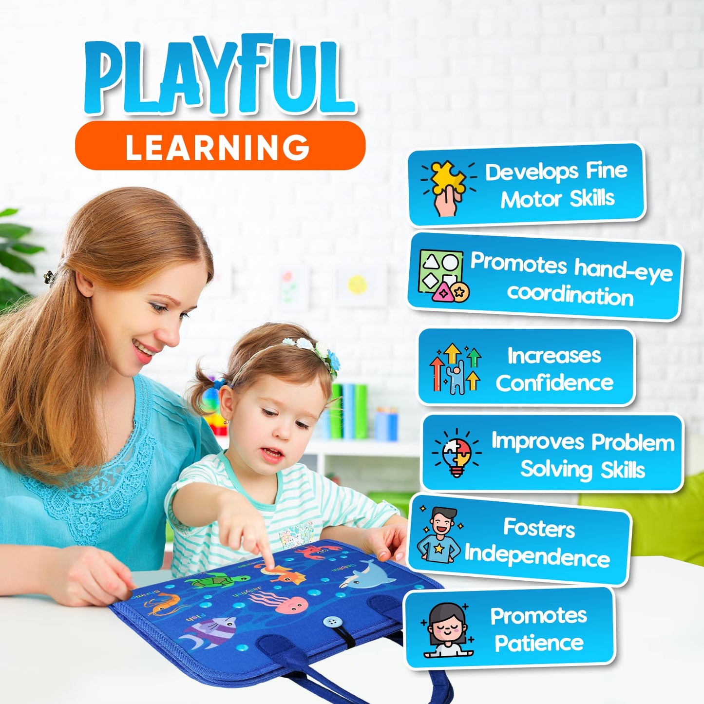 Montessori Busy Board for Toddlers 1-4 Years - Educational Sensory Toy for Fine Motor Skills & Learning Activities - Travel-Friendly Preschool Toy for Boys & Girls, Travel Toy for Kids